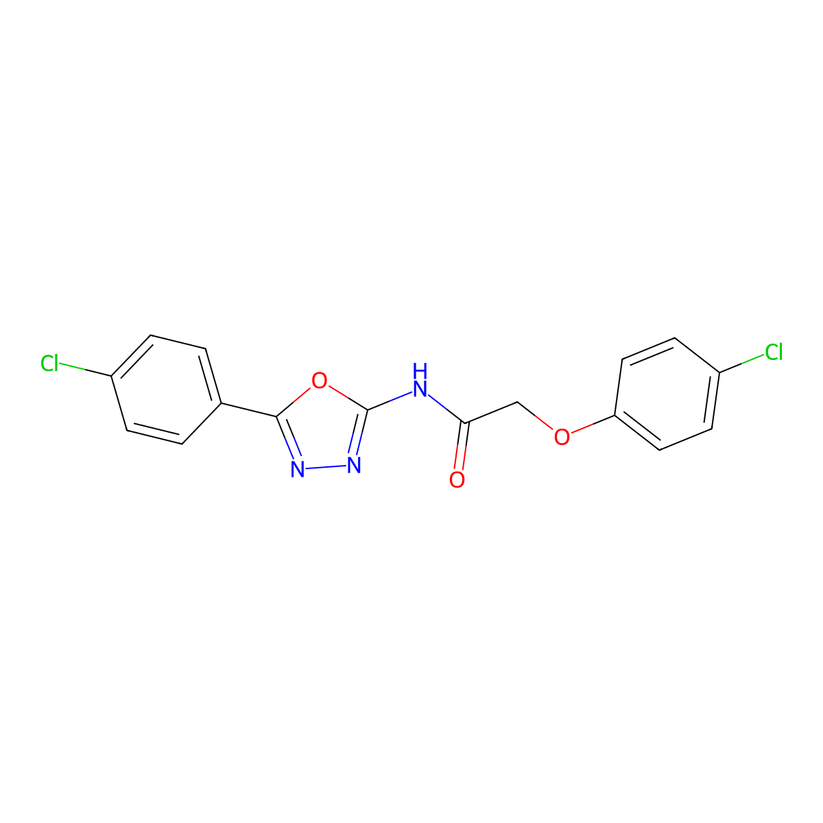 2-(4-chlorophenoxy)-N-[5-(4-chlorophenyl)-1,3,4-oxadiazol-2-yl]acetamide molecular structure, CAS 70394-83-1