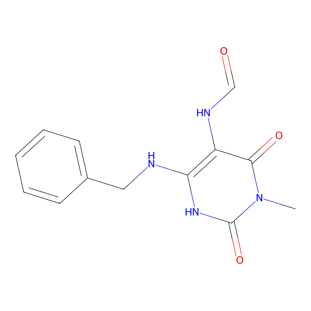 6-(Benzylamino)-3-methyl-2,4-dioxo-1,2,3,4-tetrahydro-5-pyrimidinylformamide molecular structure, CAS 70404-26-1