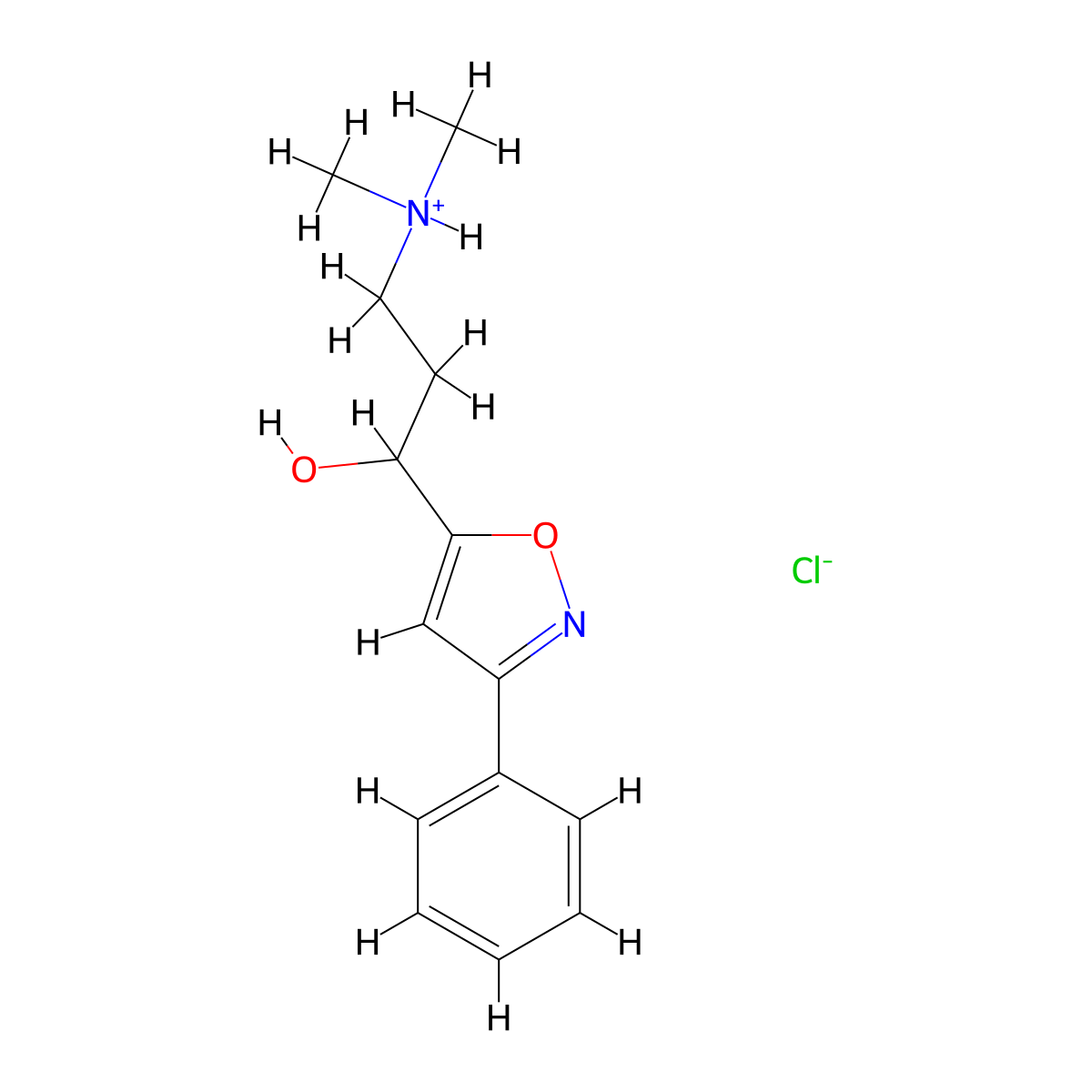 5-Isoxazolemethanol, alpha-(2-(dimethylamino)ethyl)-3-phenyl-, monohydrochloride molecular structure, CAS 7041-77-2