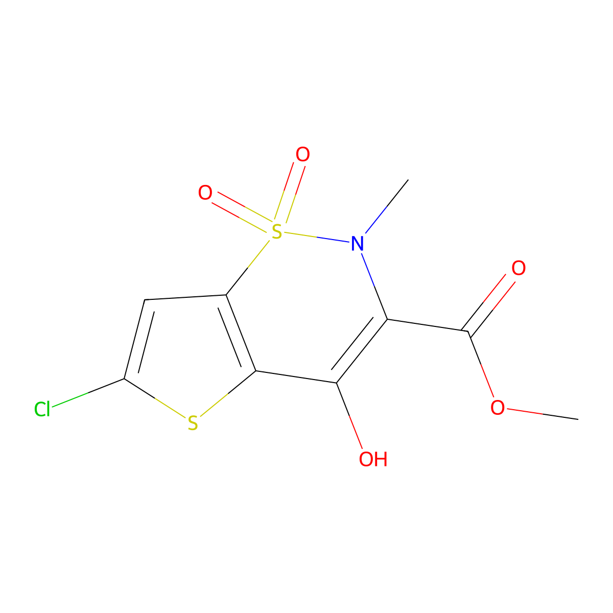 2H-Thieno[2,3-e]-1,2-thiazine-3-carboxylic acid, 6-chloro-4-hydroxy-2-methyl-, methyl ester, 1,1-dioxide molecular structure, CAS 70415-50-8