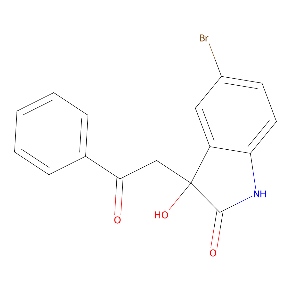 5-bromo-3-hydroxy-3-(2-oxo-2-phenylethyl)-1,3-dihydro-2H-indol-2-one molecular structure, CAS 70452-19-6