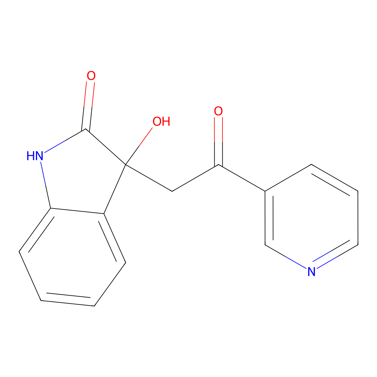 3-Hydroxy-3-(2-oxo-2-pyridin-3-yl-ethyl)-1,3-dihydro-indol-2-one molecular structure, CAS 70452-28-7