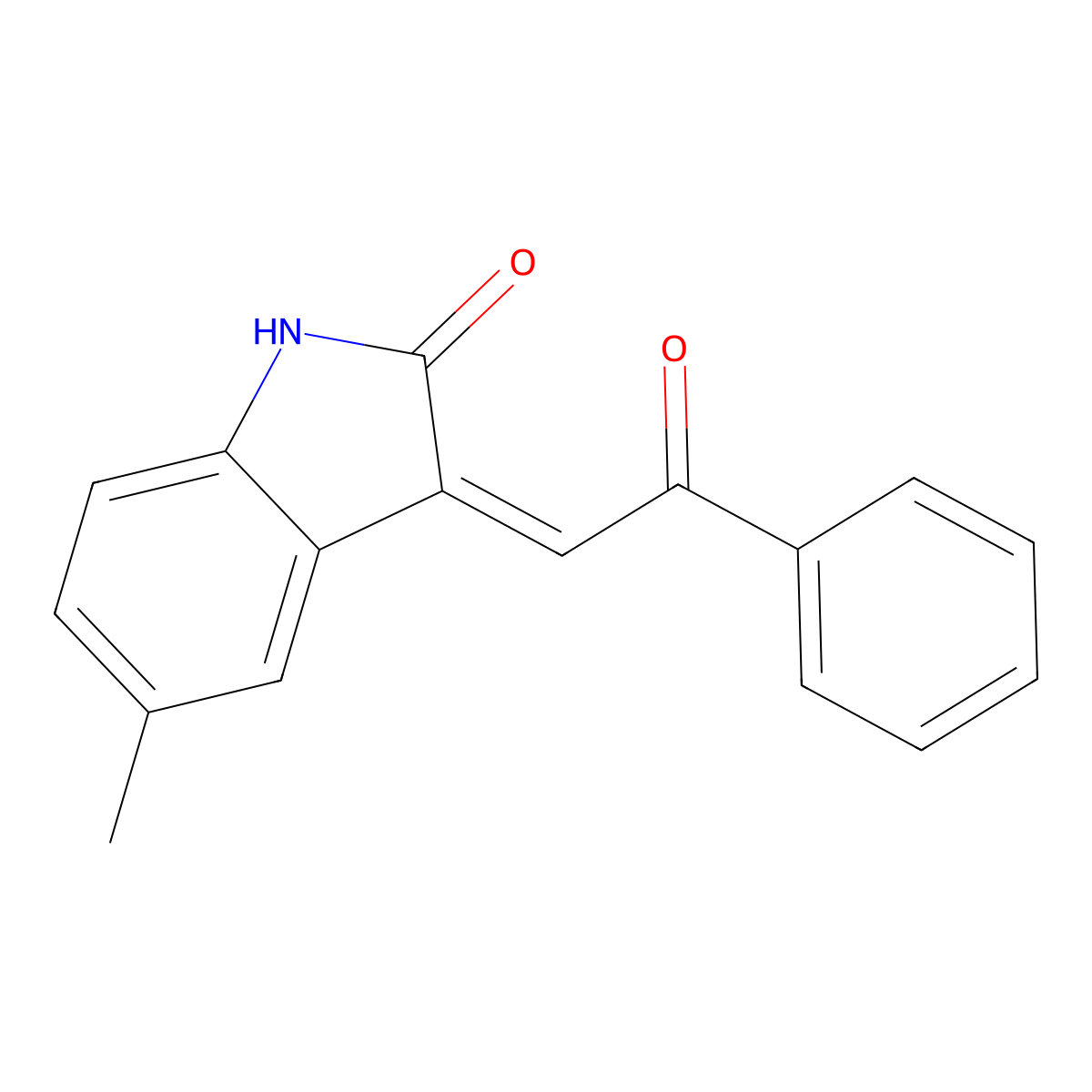 2H-Indol-2-one, 1,3-dihydro-5-methyl-3-(2-oxo-2-phenylethylidene)- molecular structure, CAS 70452-31-2