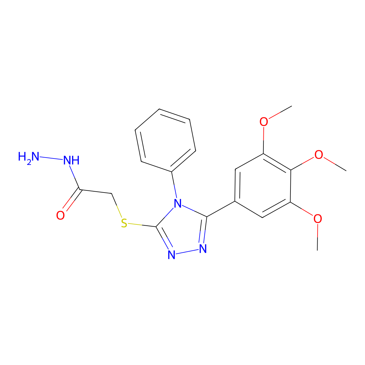2-{[4-phenyl-5-(3,4,5-trimethoxyphenyl)-4H-1,2,4-triazol-3-yl]sulfanyl}acetohydrazide molecular structure, CAS 70452-65-2