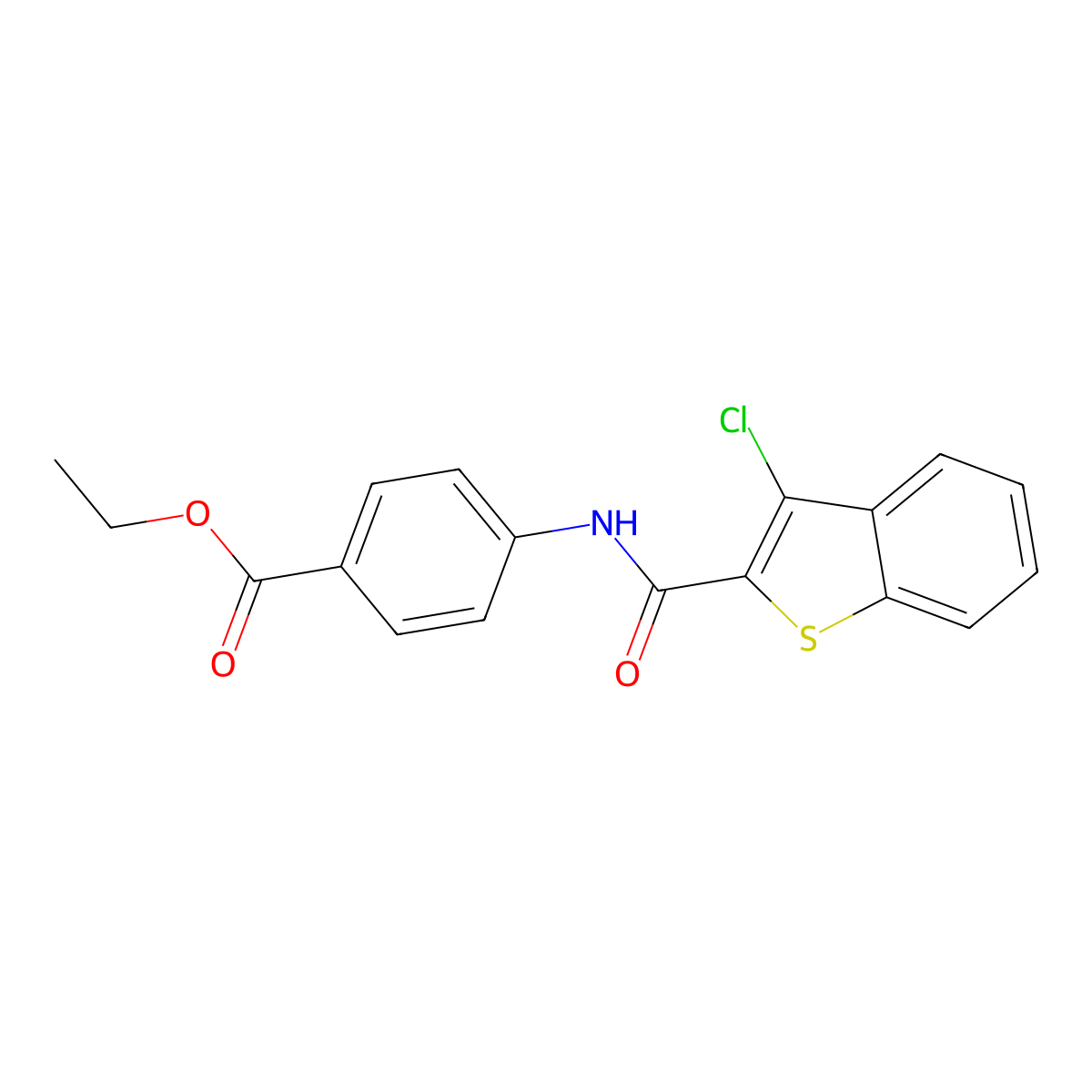 Ethyl 4-{[(3-chloro-1-benzothien-2-yl)carbonyl]amino}benzoate molecular structure, CAS 70453-70-2