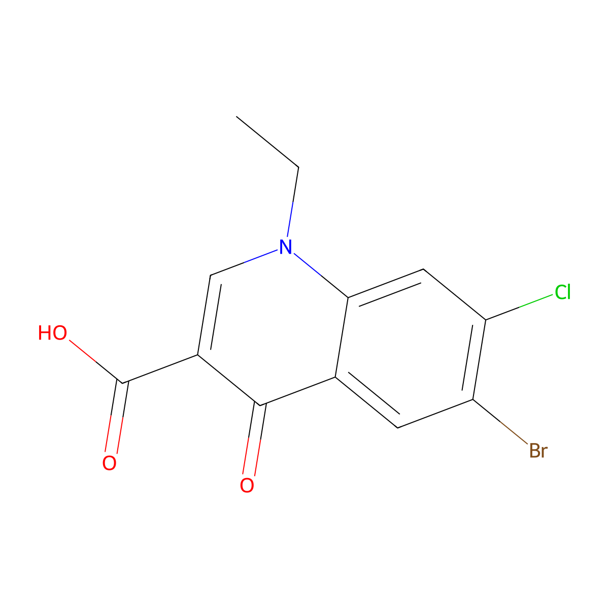 6-Bromo-7-chloro-1-ethyl-4-oxo-1,4-dihydroquinoline-3-carboxylic acid molecular structure, CAS 70458-86-5