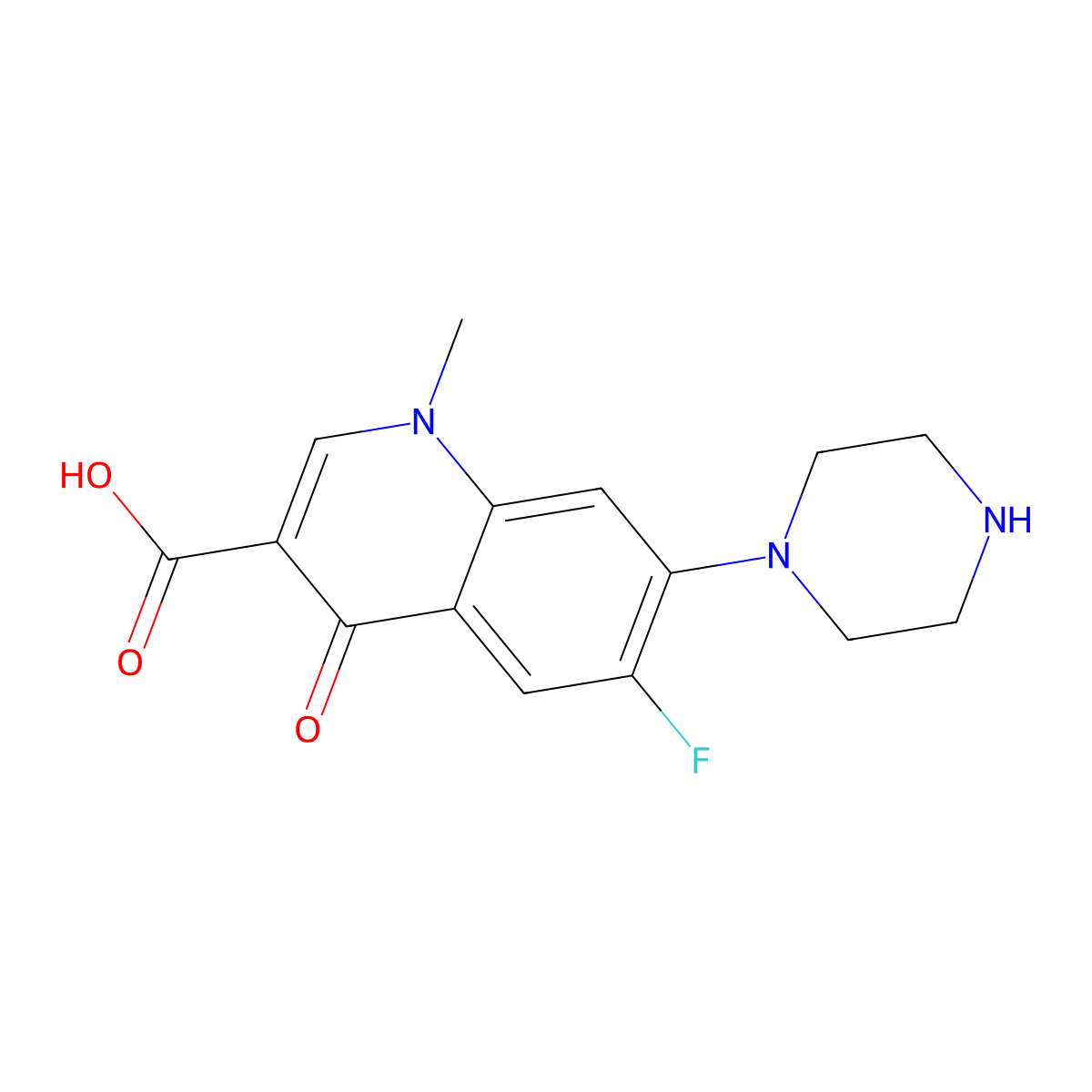 6-Fluoro-1-methyl-4-oxo-7-(piperazin-1-yl)-1,4-dihydroquinoline-3-carboxylic acid molecular structure, CAS 70459-07-3