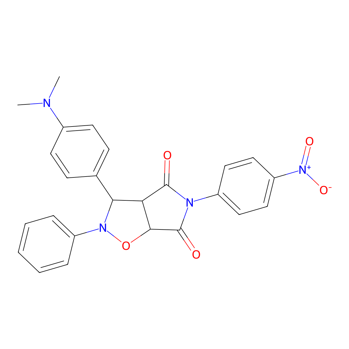 3-(4-(dimethylamino)phenyl)-5-(4-nitrophenyl)-2-phenyldihydro-2H-pyrrolo[3,4-d]isoxazole-4,6(5H,6aH)-dione molecular structure, CAS 70464-57-2