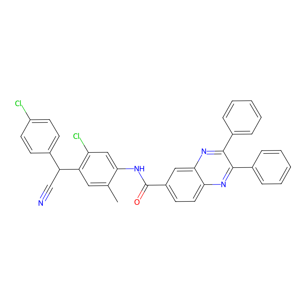 N-{5-chloro-4-[(4-chlorophenyl)(cyano)methyl]-2-methylphenyl}-2,3-diphenylquinoxaline-6-carboxamide molecular structure, CAS 7047-03-2