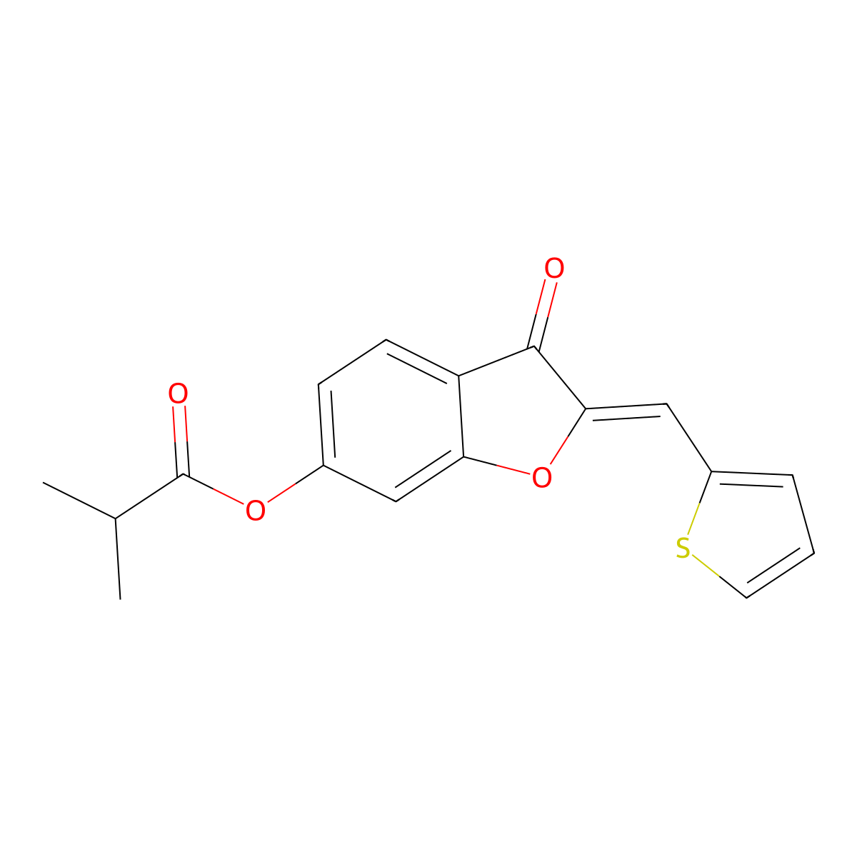 3-Oxo-2-[(thiophen-2-yl)methylidene]-2,3-dihydro-1-benzofuran-6-yl 2-methylpropanoate molecular structure, CAS 7047-79-2