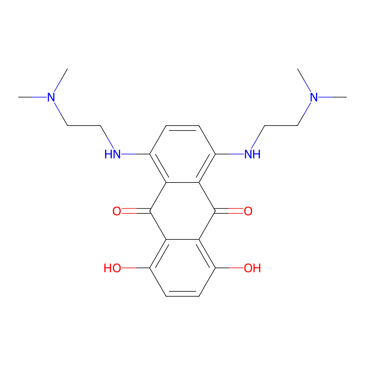 9,10-Anthracenedione, 1,4-bis((2-(dimethylamino)ethyl)amino)-5,8-dihydroxy- molecular structure, CAS 70476-63-0