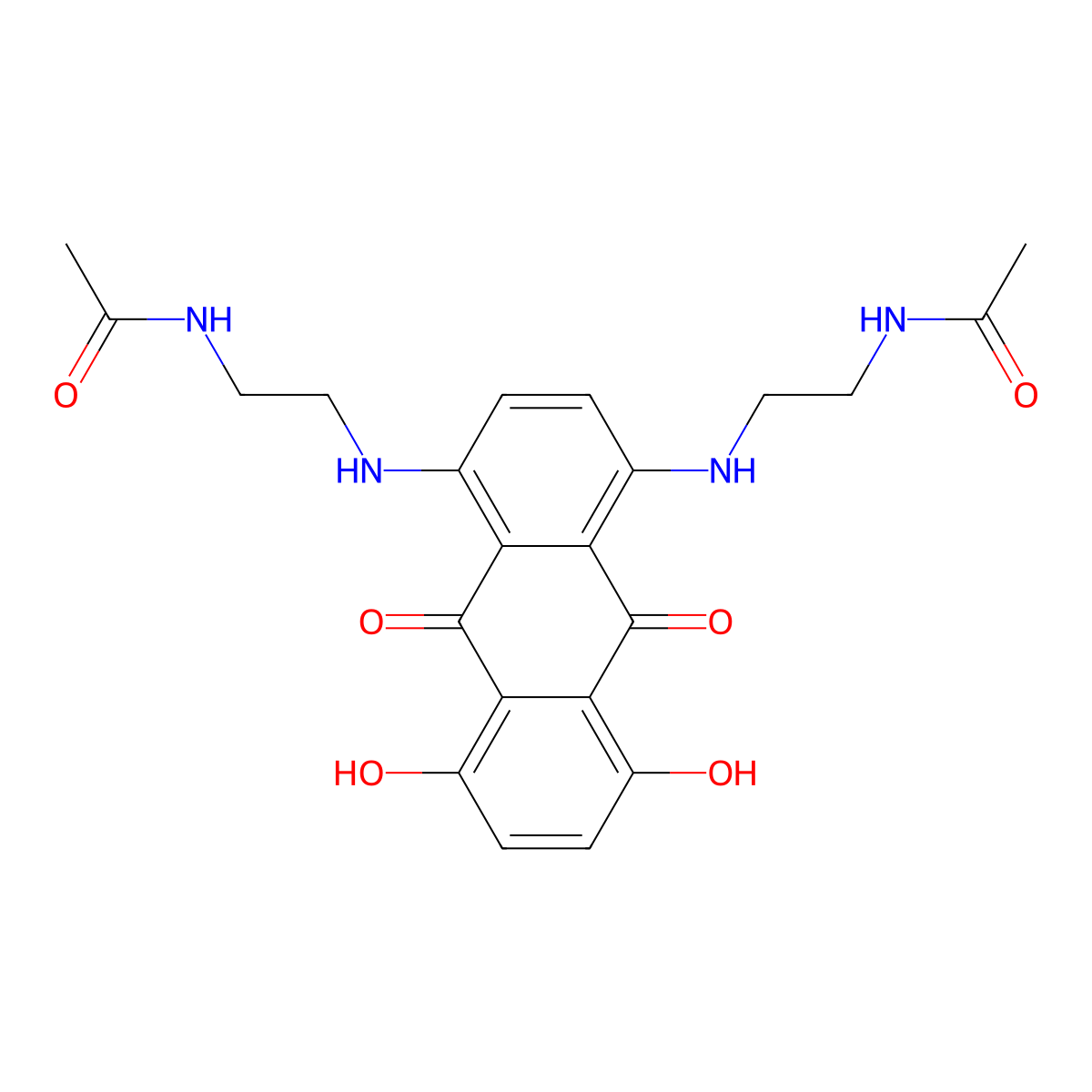 Acetamide, N,N'-((9,10-dihydro-5,8-dihydroxy-9,10-dioxo-1,4-anthracenediyl)bis(imino-2,1-ethanediyl))bis- molecular structure, CAS 70476-97-0