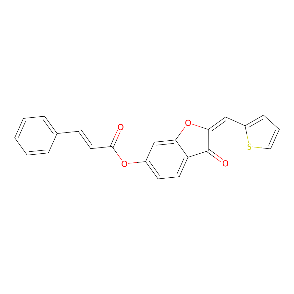 3-Oxo-2-[(thiophen-2-yl)methylidene]-2,3-dihydro-1-benzofuran-6-yl 3-phenylprop-2-enoate molecular structure, CAS 7048-01-3