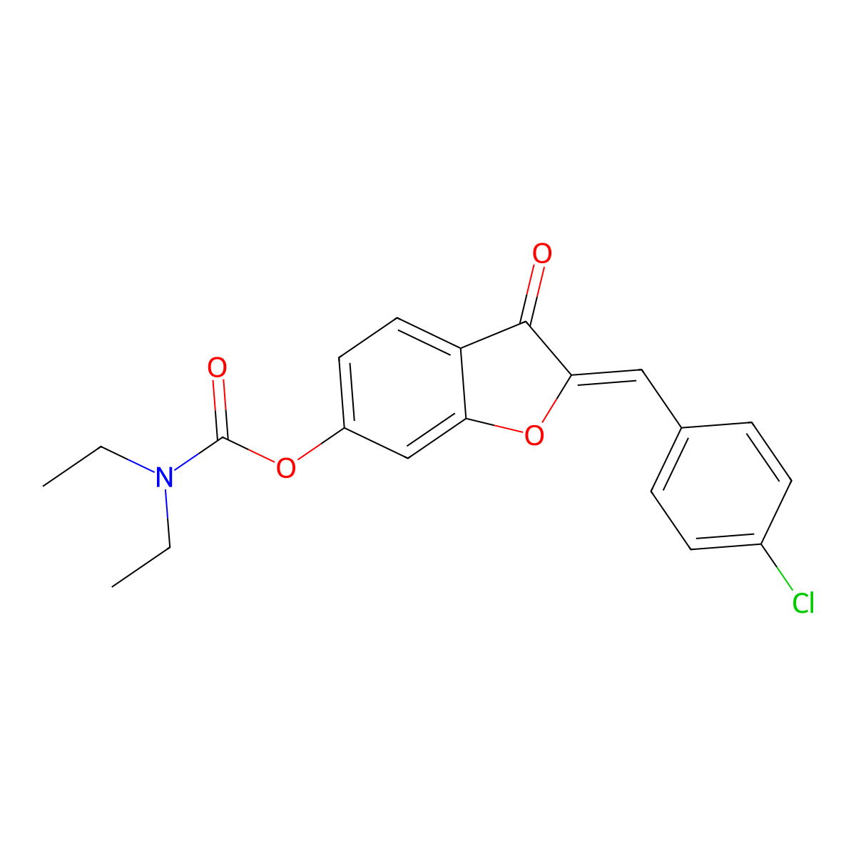 2-[(4-Chlorophenyl)methylidene]-3-oxo-2,3-dihydro-1-benzofuran-6-yl diethylcarbamate molecular structure, CAS 7048-06-8