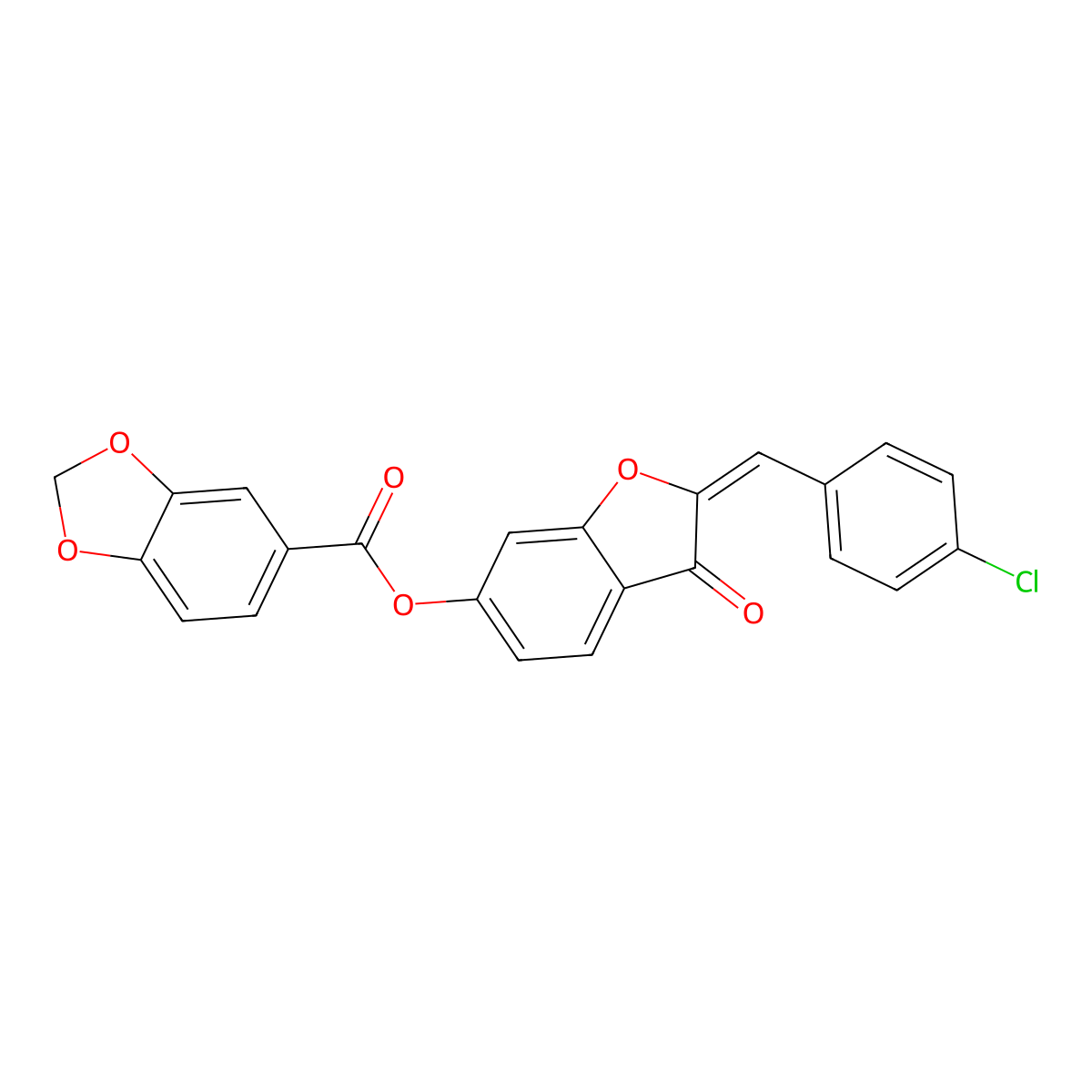 2-[(4-Chlorophenyl)methylidene]-3-oxo-2,3-dihydro-1-benzofuran-6-yl 2H-1,3-benzodioxole-5-carboxylate molecular structure, CAS 7048-09-1