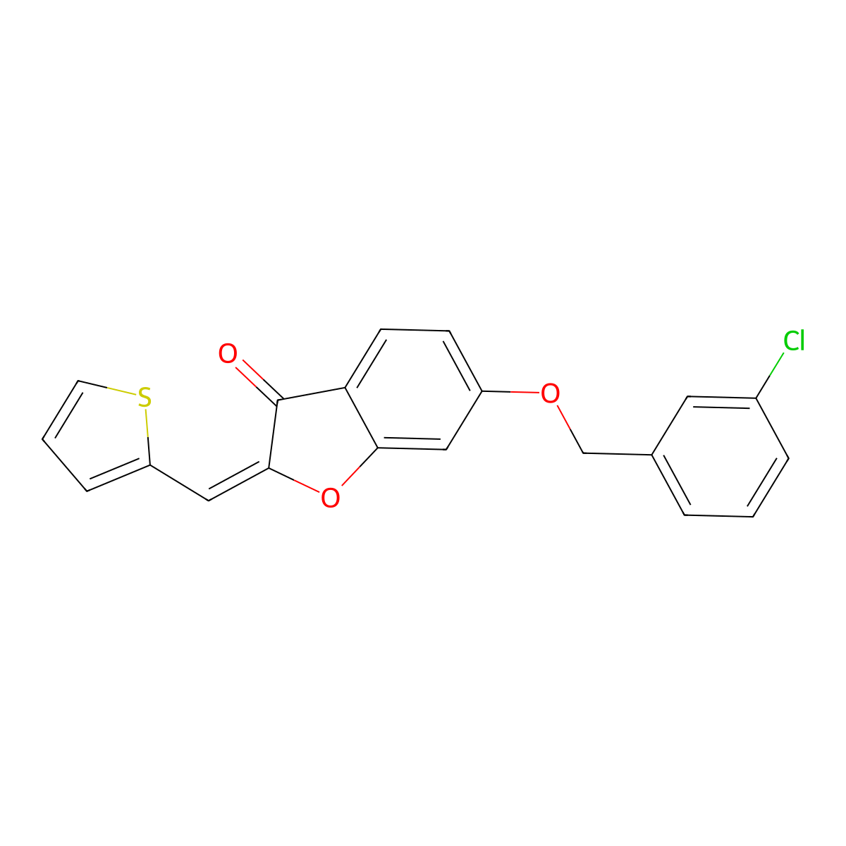 6-[(3-Chlorophenyl)methoxy]-2-(thiophen-2-ylmethylidene)-1-benzofuran-3-one molecular structure, CAS 7048-30-8