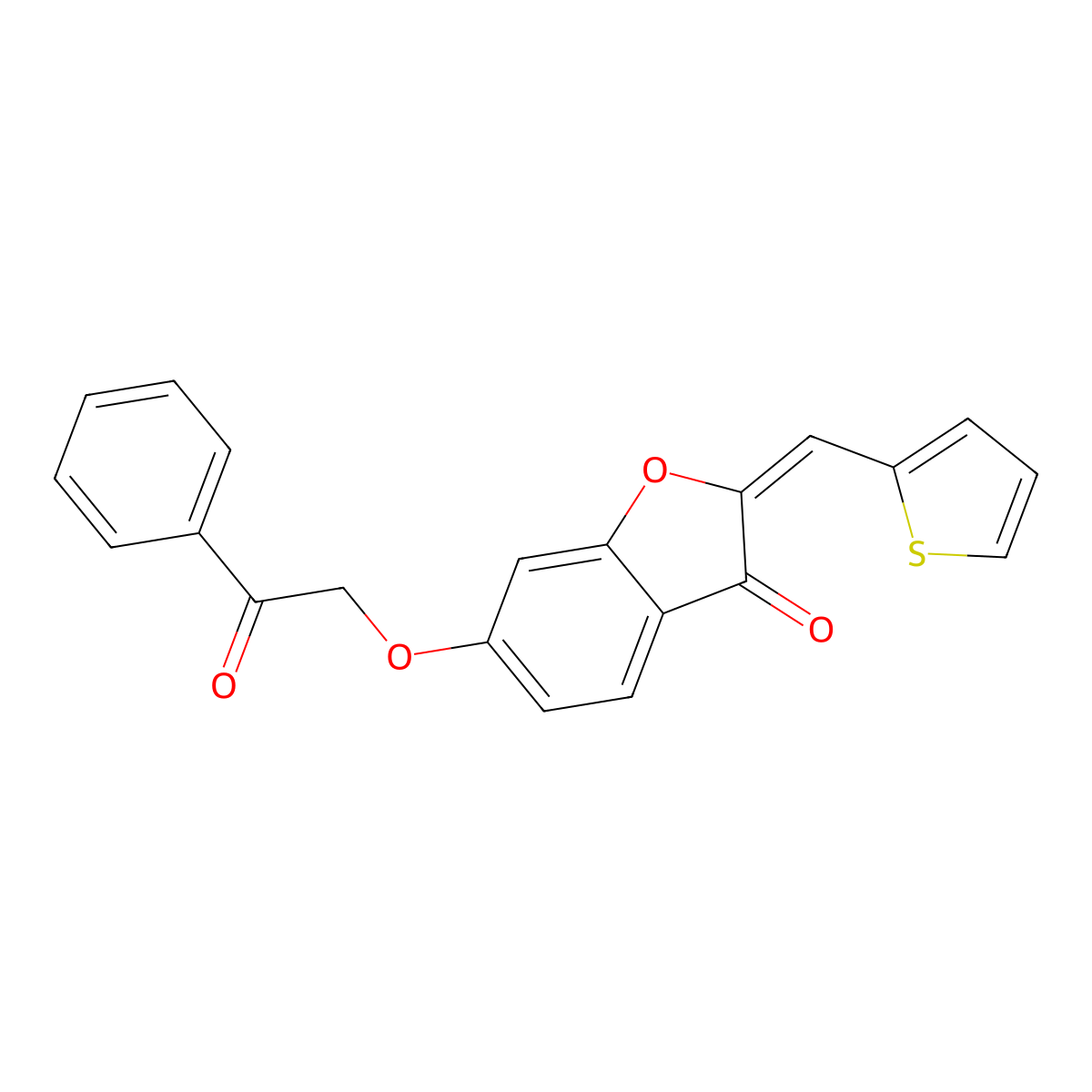6-(2-Oxo-2-phenylethoxy)-2-[(thiophen-2-yl)methylidene]-1-benzofuran-3(2H)-one molecular structure, CAS 7048-45-5