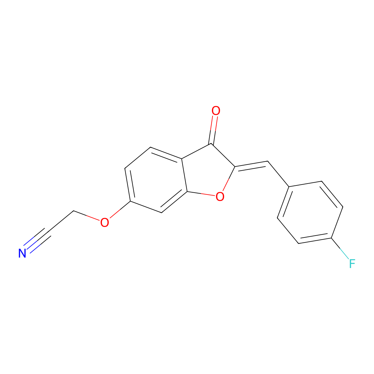 ({2-[(4-Fluorophenyl)methylidene]-3-oxo-2,3-dihydro-1-benzofuran-6-yl}oxy)acetonitrile molecular structure, CAS 7048-52-4