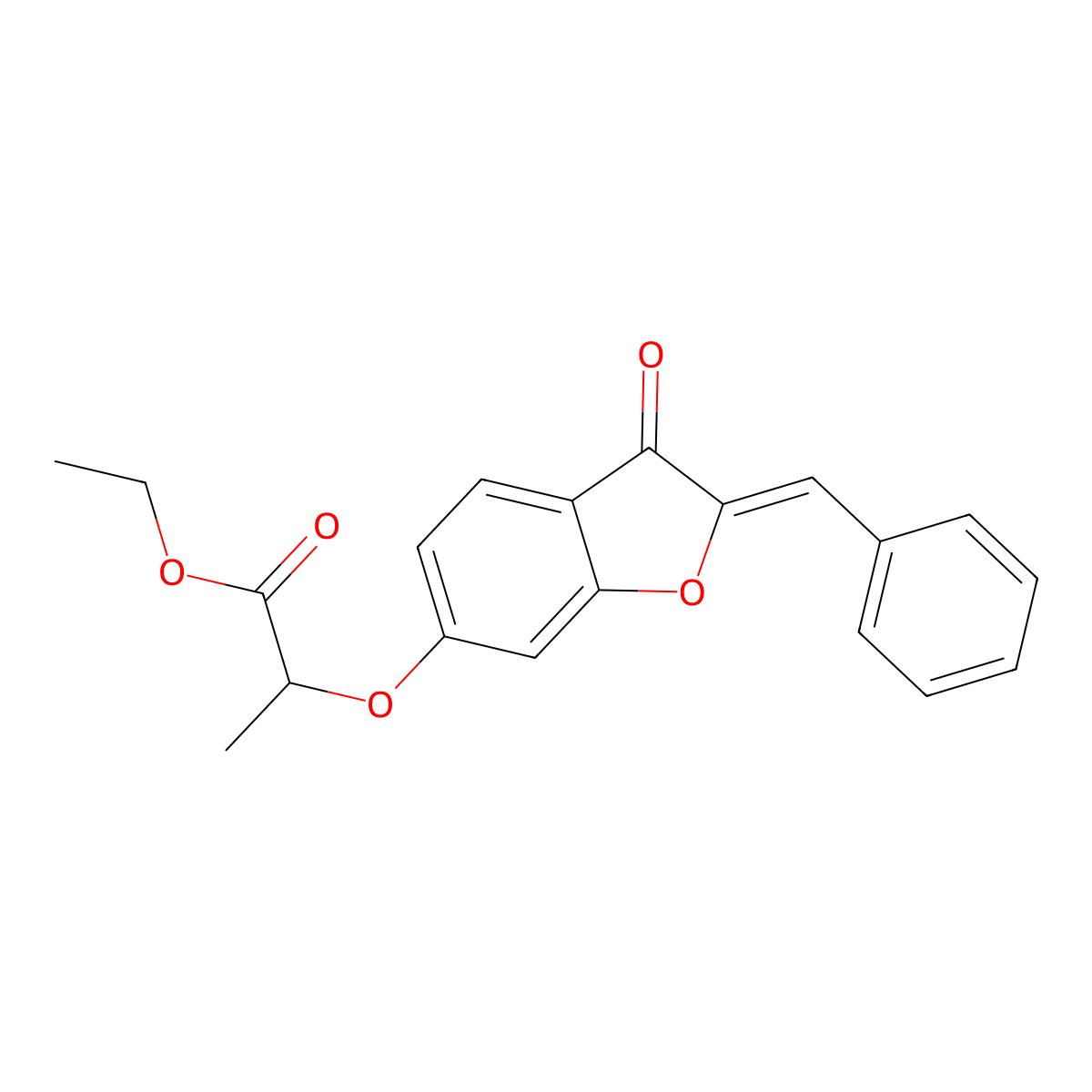 Ethyl 2-[(2-benzylidene-3-oxo-2,3-dihydro-1-benzofuran-6-yl)oxy]propanoate molecular structure, CAS 7048-71-7
