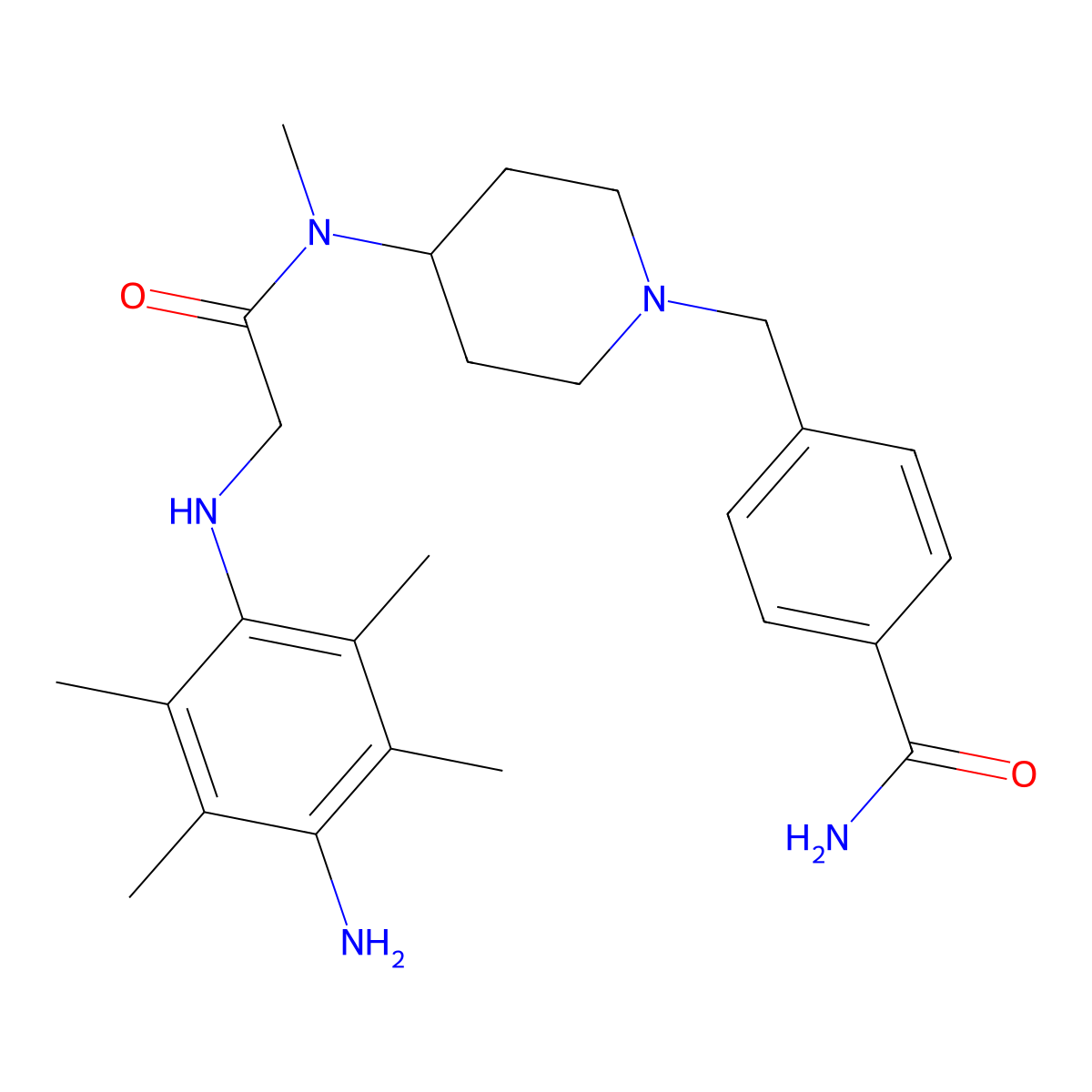 4-((4-(((4-Amino-2,3,5,6-tetramethylanilino)acetyl)(methyl)amino)-1-piperidinyl)methyl)benzamide molecular structure, CAS 704869-38-5