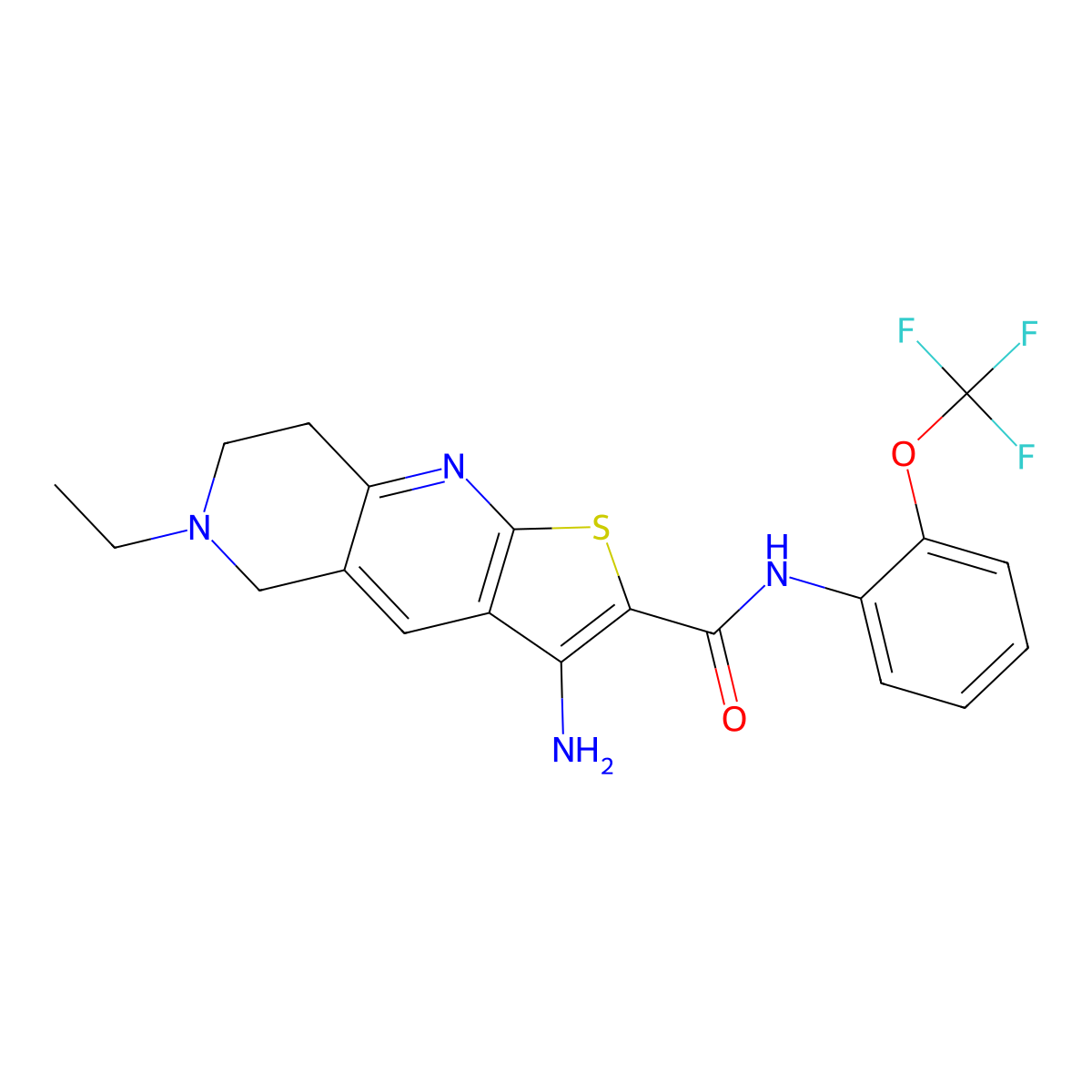 3-amino-6-ethyl-N-(2-(trifluoromethoxy)phenyl)-5,6,7,8-tetrahydrothieno[2,3-b][1,6]naphthyridine-2-carboxamide molecular structure, CAS 704871-77-2