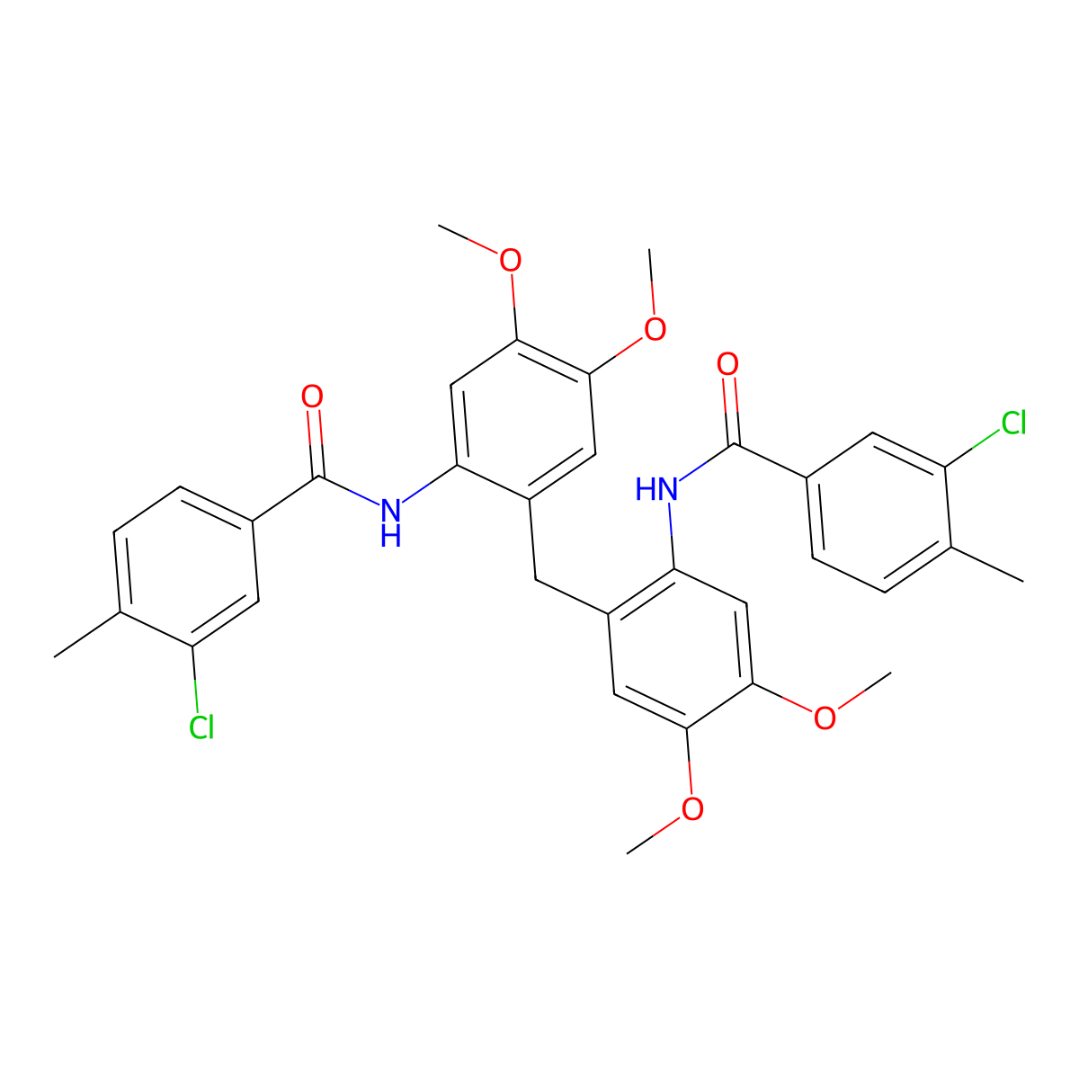3-chloro-N-[2-[[2-[(3-chloro-4-methylbenzoyl)amino]-4,5-dimethoxyphenyl]methyl]-4,5-dimethoxyphenyl]-4-methylbenzamide molecular structure, CAS 704871-99-8