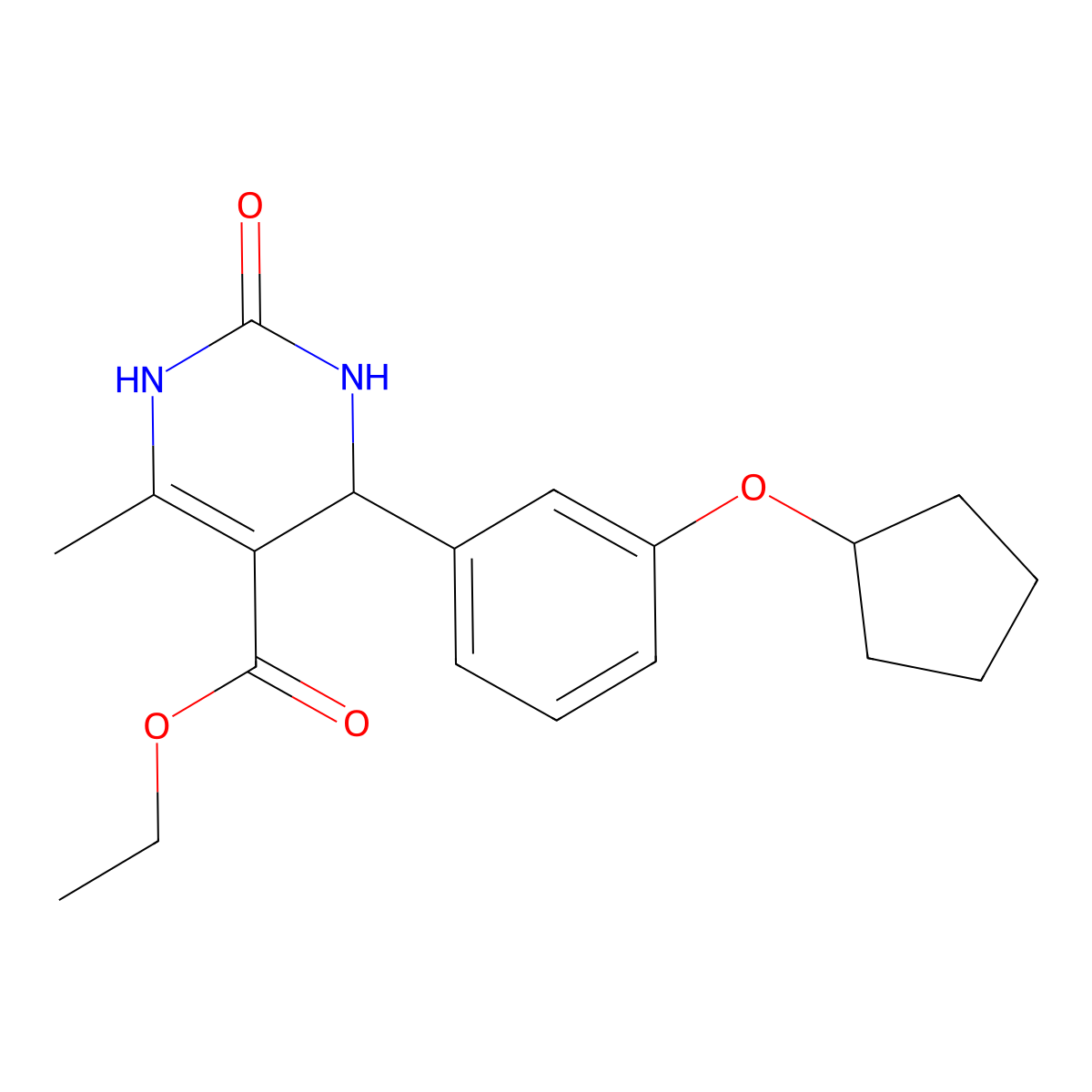 Ethyl 4-(3-(cyclopentyloxy)phenyl)-6-methyl-2-oxo-1,2,3,4-tetrahydropyrimidine-5-carboxylate molecular structure, CAS 704872-28-6