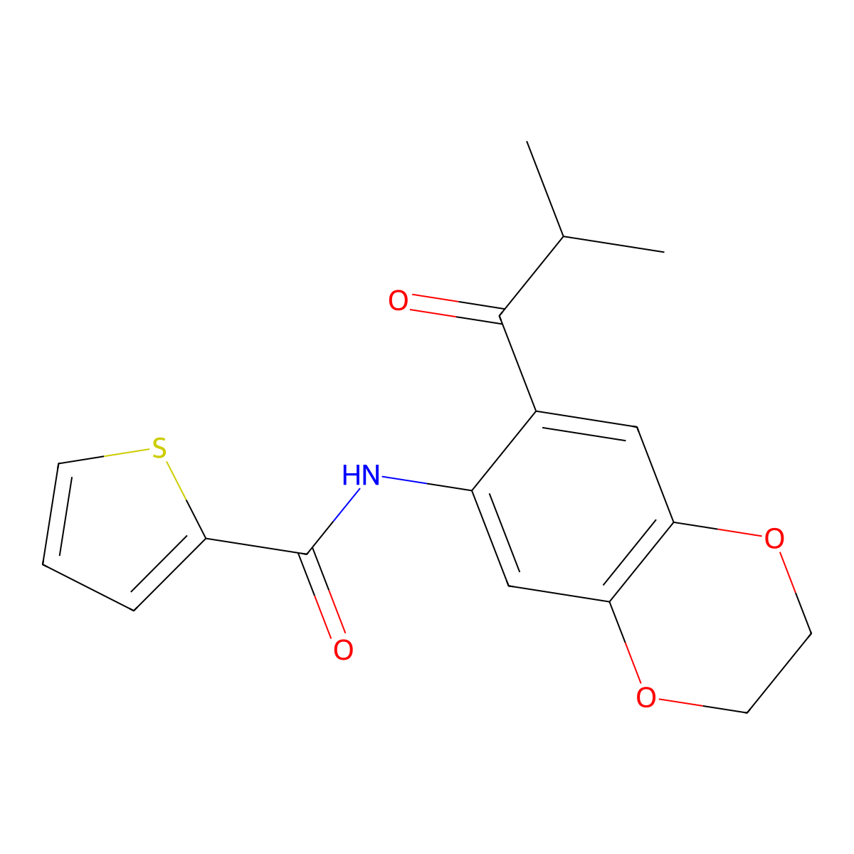 N-[7-(2-methylpropanoyl)-2,3-dihydro-1,4-benzodioxin-6-yl]thiophene-2-carboxamide molecular structure, CAS 704872-92-4