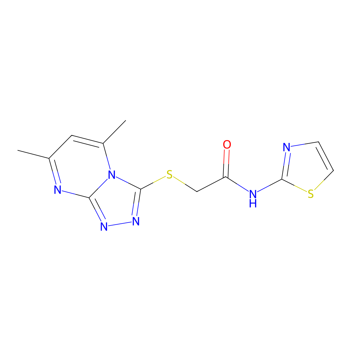 2-[(5,7-dimethyl[1,2,4]triazolo[4,3-a]pyrimidin-3-yl)sulfanyl]-N-(1,3-thiazol-2-yl)acetamide molecular structure, CAS 704873-02-9