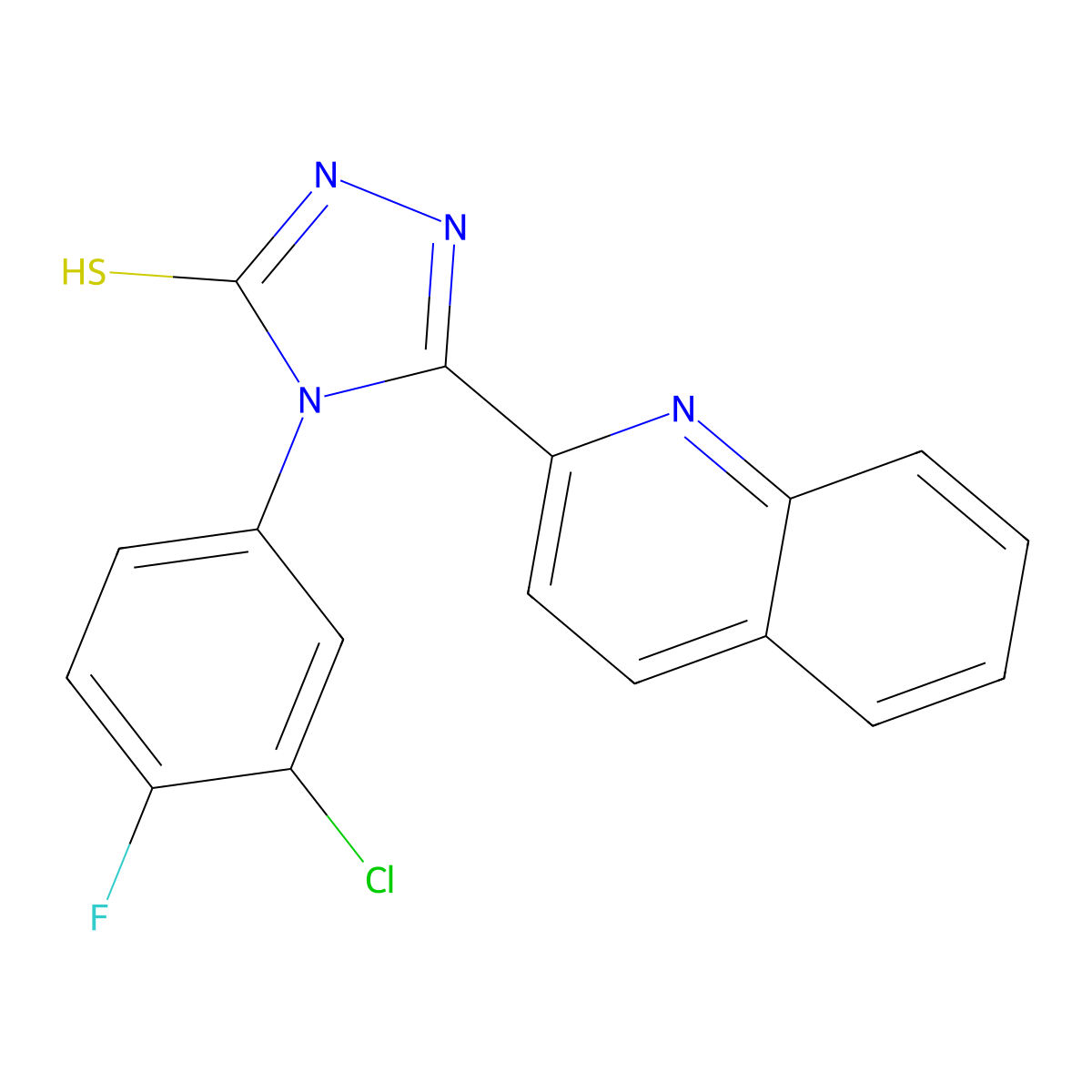 4-(3-chloro-4-fluorophenyl)-3-quinolin-2-yl-1H-1,2,4-triazole-5-thione molecular structure, CAS 704873-73-4