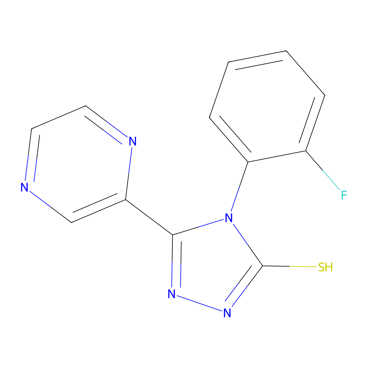 4-(2-fluorophenyl)-3-pyrazin-2-yl-1H-1,2,4-triazole-5-thione molecular structure, CAS 704873-75-6