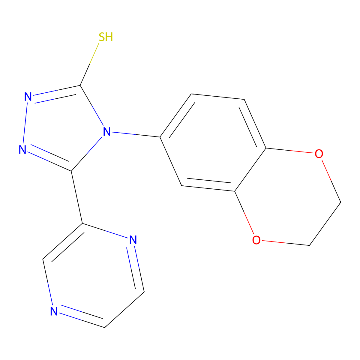 4-(2,3-dihydro-1,4-benzodioxin-6-yl)-3-pyrazin-2-yl-1H-1,2,4-triazole-5-thione molecular structure, CAS 704873-78-9