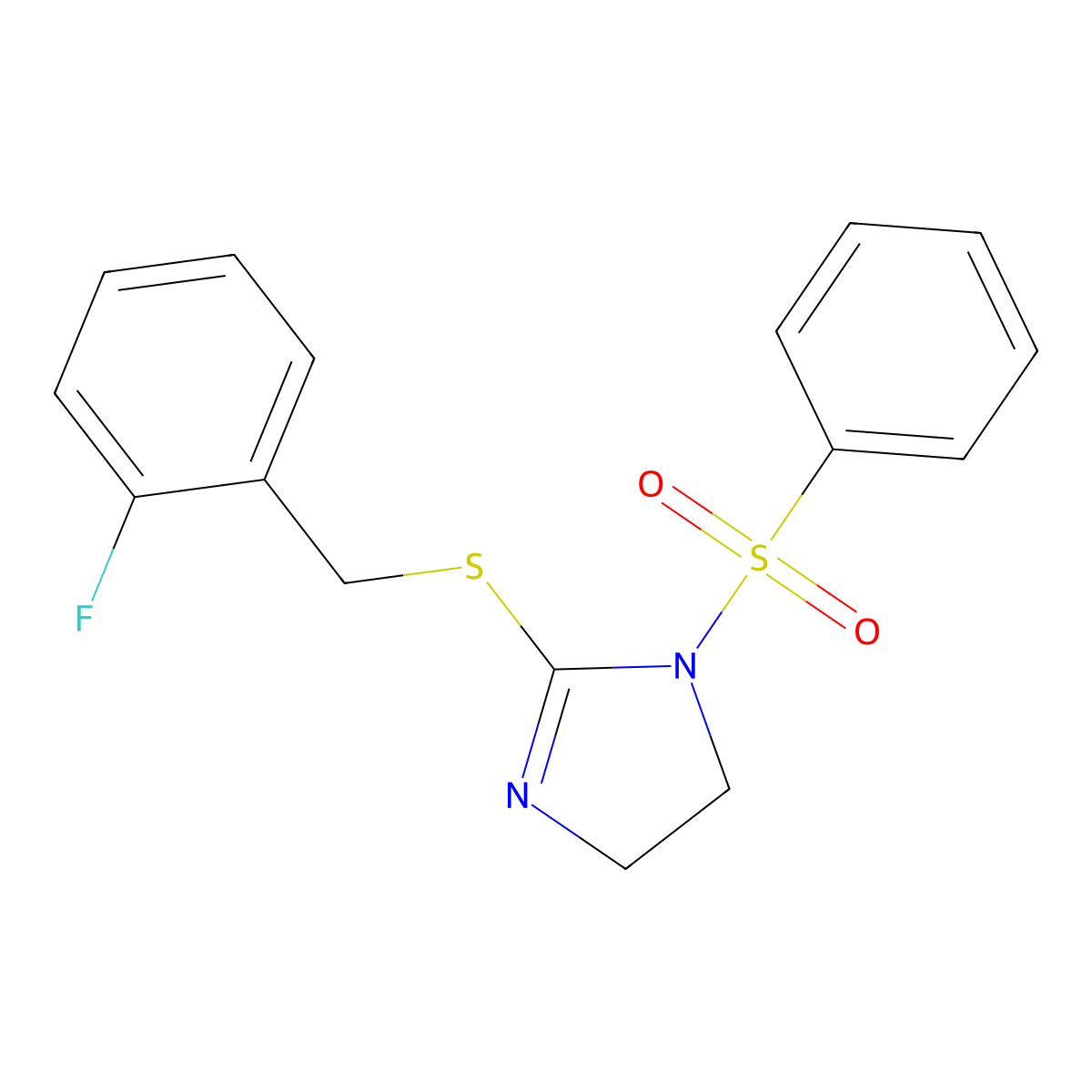 2-((2-fluorobenzyl)thio)-1-(phenylsulfonyl)-4,5-dihydro-1H-imidazole molecular structure, CAS 704874-05-5