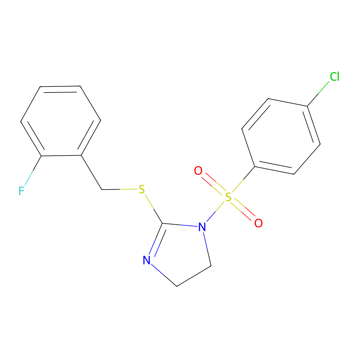 1-(4-chlorobenzenesulfonyl)-2-{[(2-fluorophenyl)methyl]sulfanyl}-4,5-dihydro-1H-imidazole molecular structure, CAS 704874-07-7