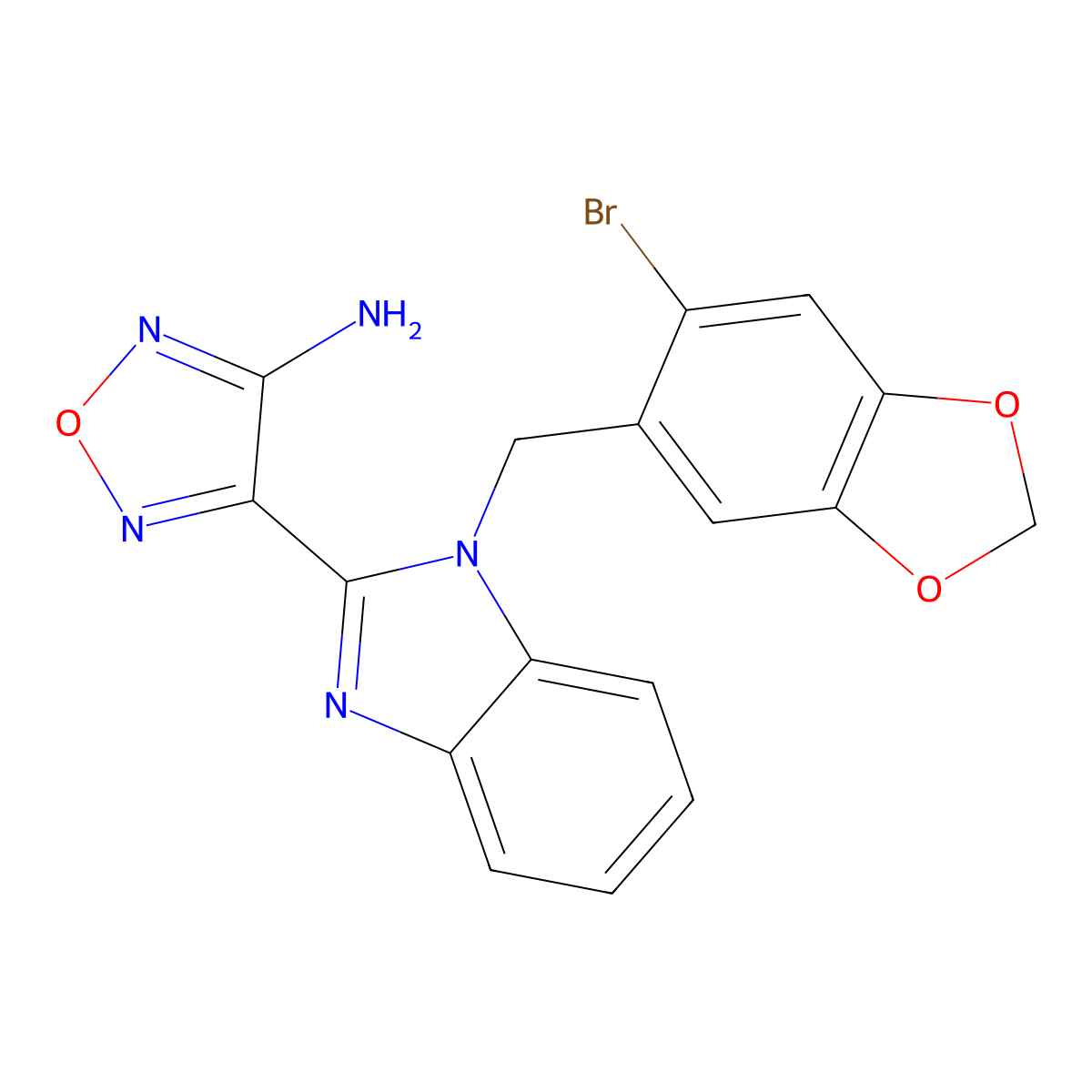4-[1-[(6-Bromo-1,3-benzodioxol-5-yl)methyl]benzimidazol-2-yl]-1,2,5-oxadiazol-3-amine molecular structure, CAS 704874-42-0