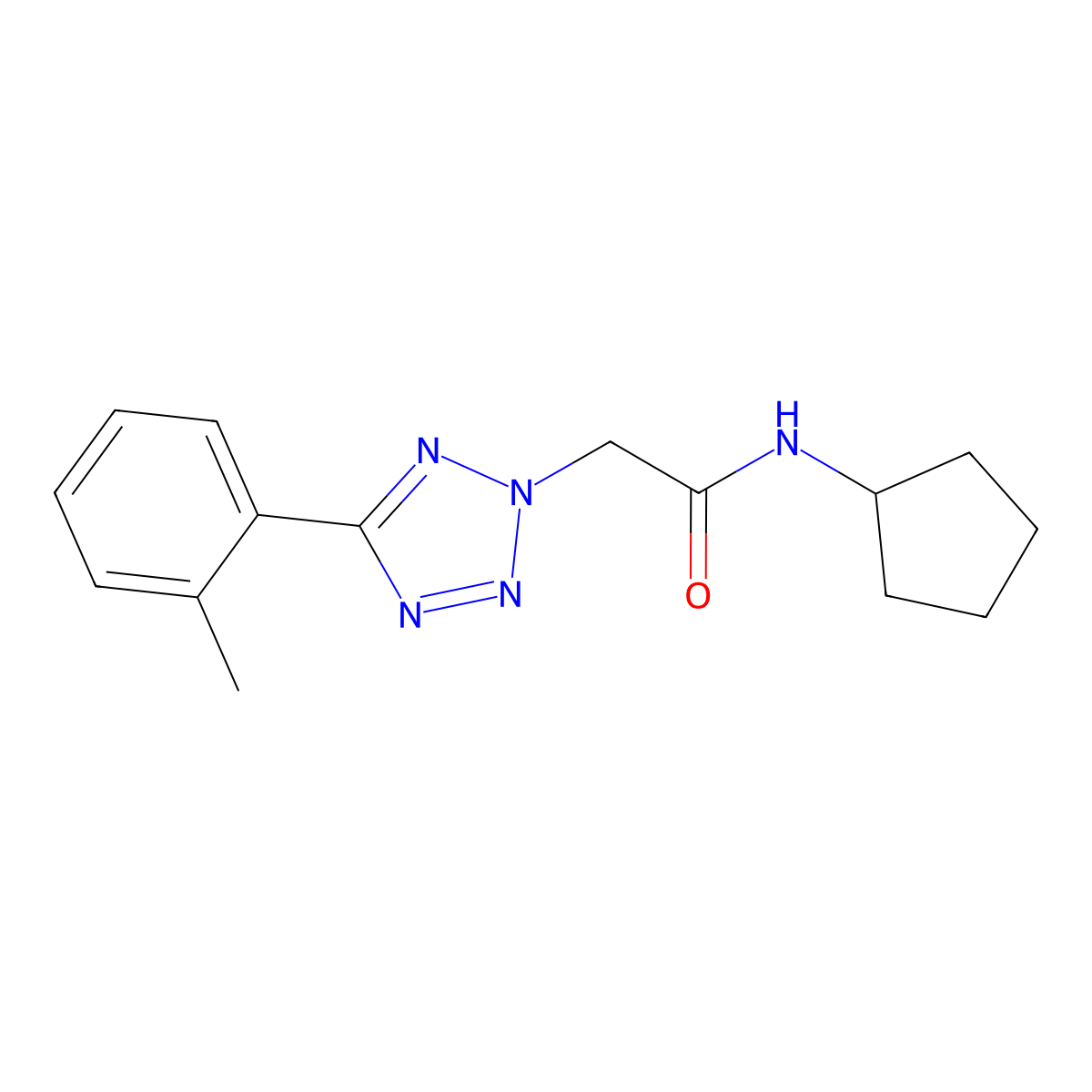 N-cyclopentyl-2-[5-(2-methylphenyl)tetrazol-2-yl]acetamide molecular structure, CAS 704874-94-2