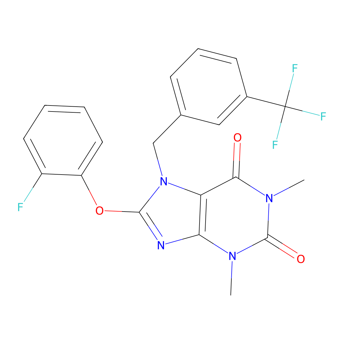 8-(2-Fluorophenoxy)-1,3-dimethyl-7-[[3-(trifluoromethyl)phenyl]methyl]purine-2,6-dione molecular structure, CAS 704875-00-3
