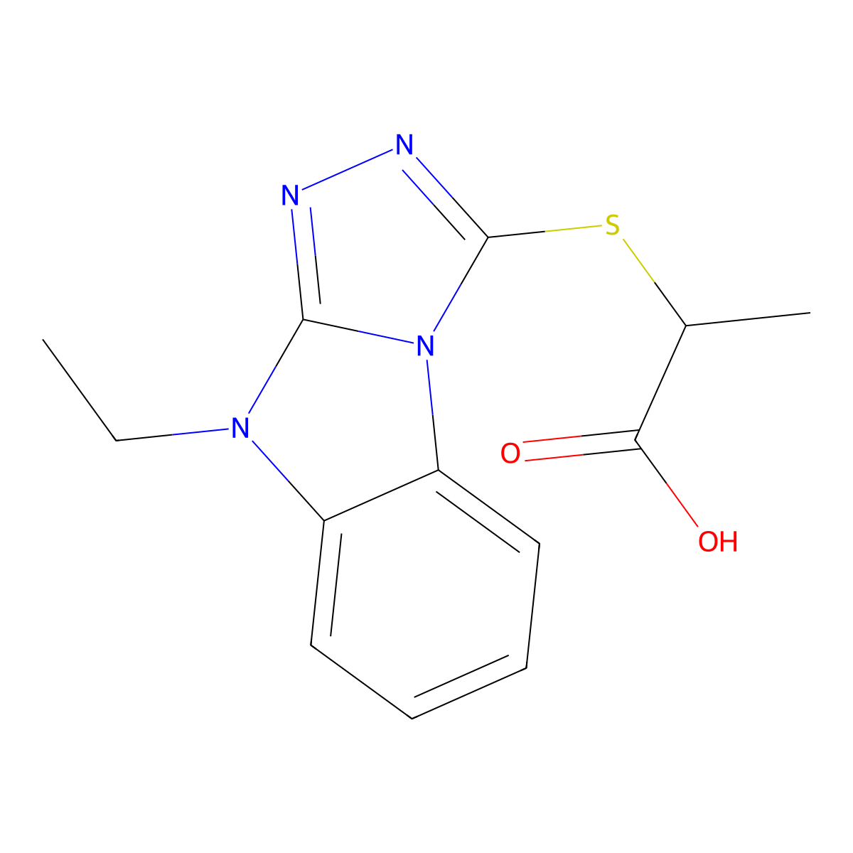 2-[(9-Ethyl-9H-[1,2,4]triazolo[4,3-a]benzimidazol-3-yl)thio]propanoic acid molecular structure, CAS 704875-04-7