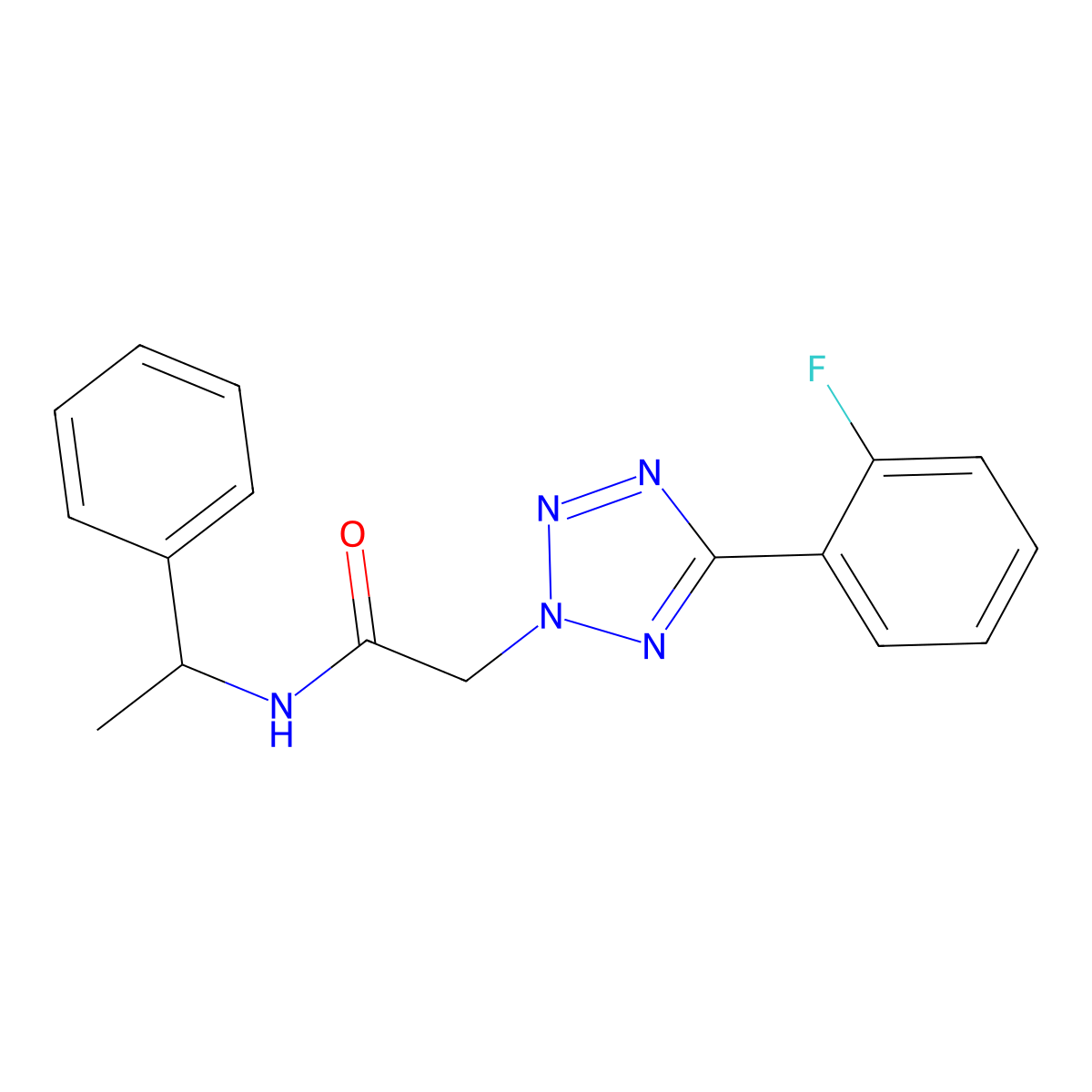 2-[5-(2-fluorophenyl)tetrazol-2-yl]-N-(1-phenylethyl)acetamide molecular structure, CAS 704875-07-0