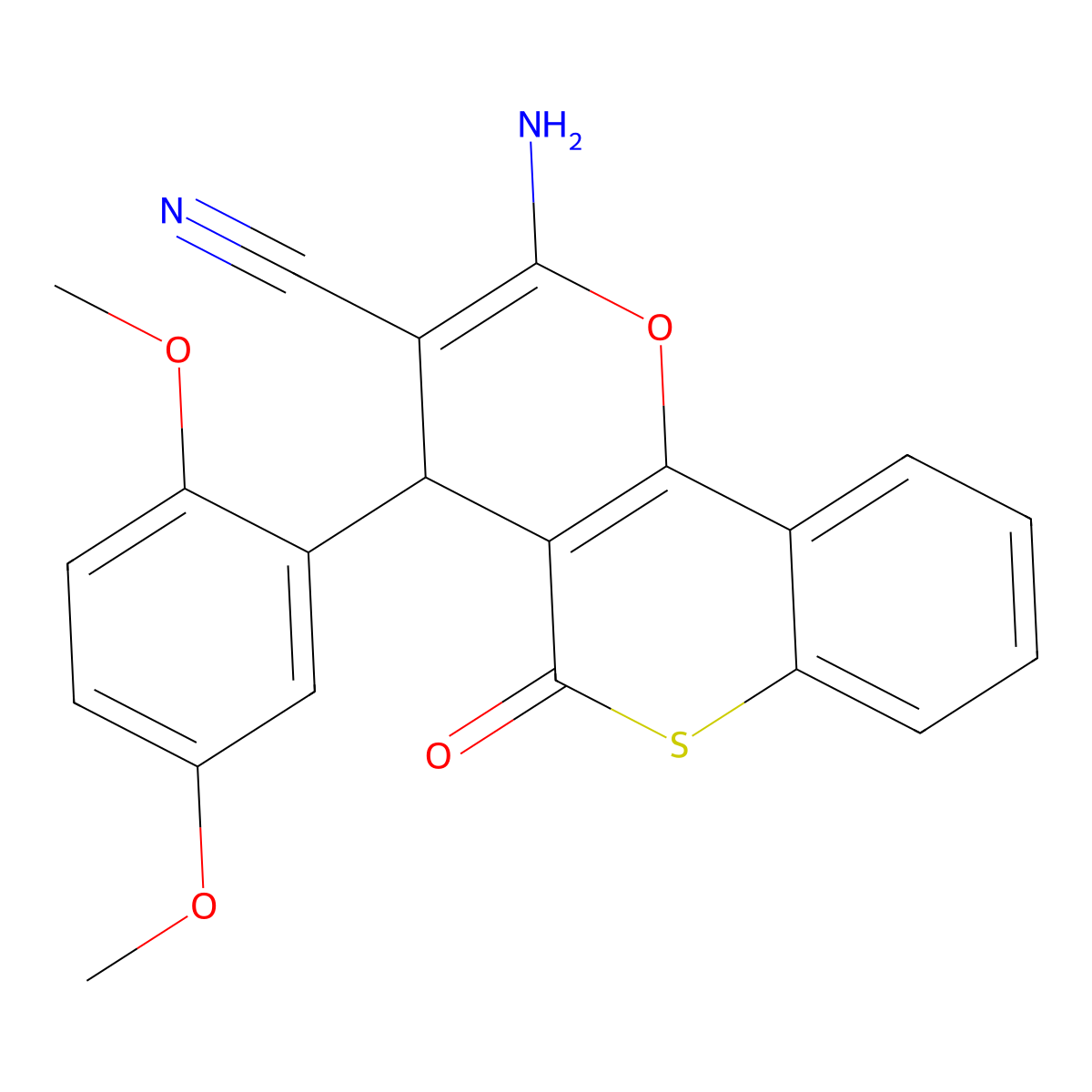2-amino-4-(2,5-dimethoxyphenyl)-5-oxo-4H,5H-thiochromeno[4,3-b]pyran-3-carbonitrile molecular structure, CAS 704875-65-0