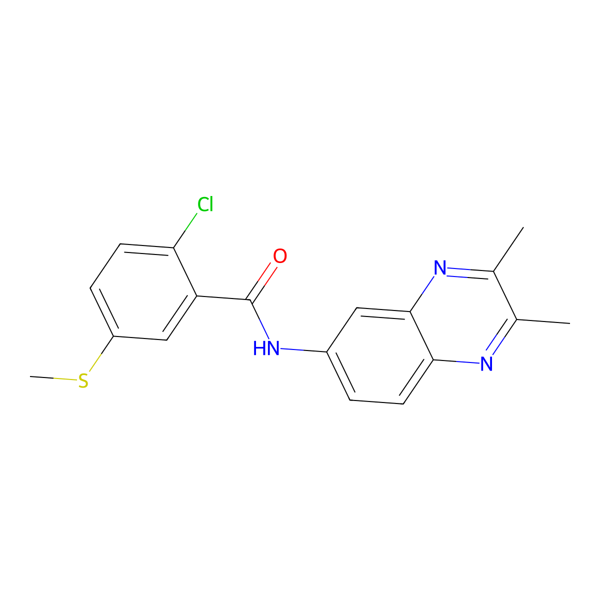 2-chloro-N-(2,3-dimethylquinoxalin-6-yl)-5-methylsulfanylbenzamide molecular structure, CAS 704875-81-0