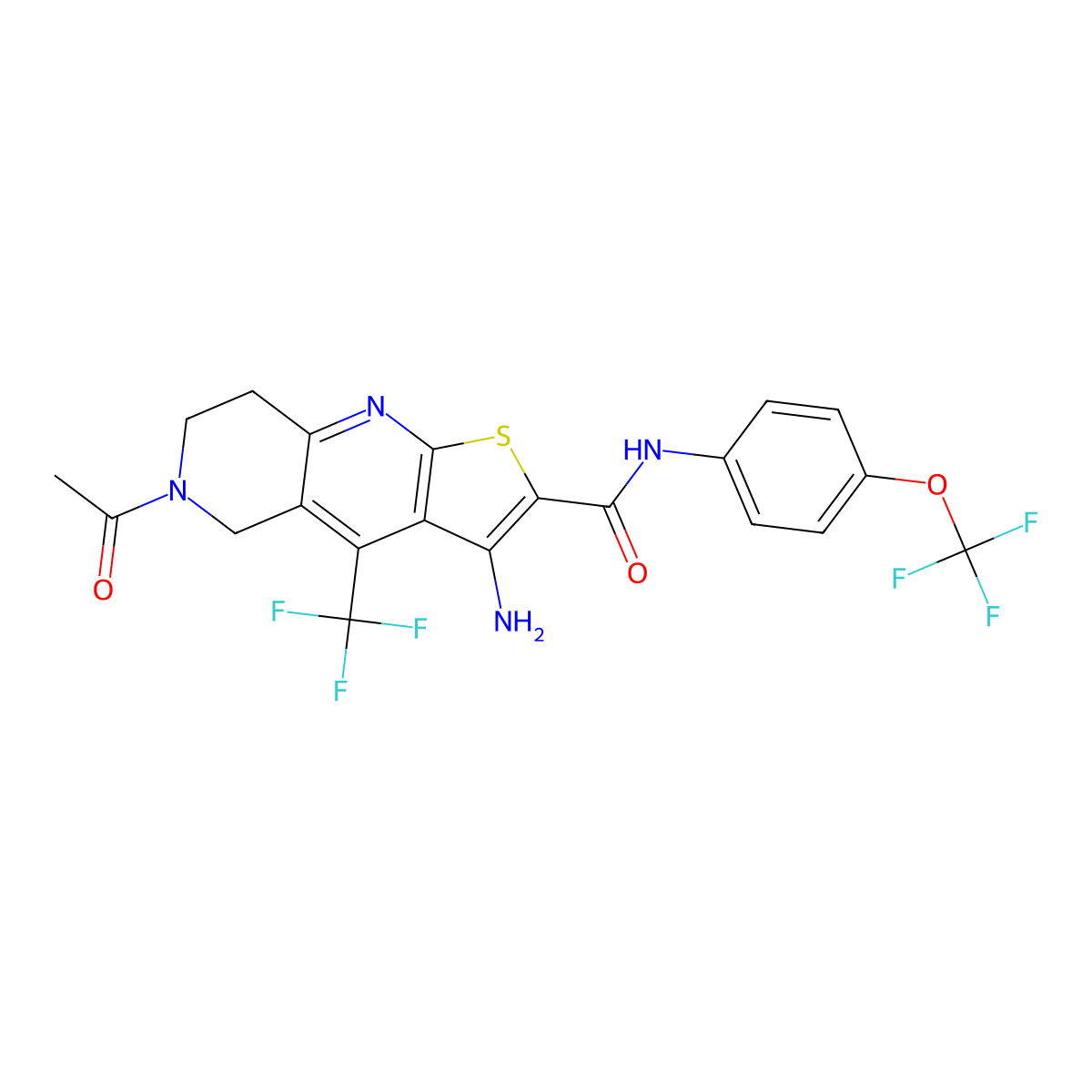 6-acetyl-3-amino-N-[4-(trifluoromethoxy)phenyl]-4-(trifluoromethyl)-5,6,7,8-tetrahydrothieno[2,3-b][1,6]naphthyridine-2-carboxamide molecular structure, CAS 704876-21-1