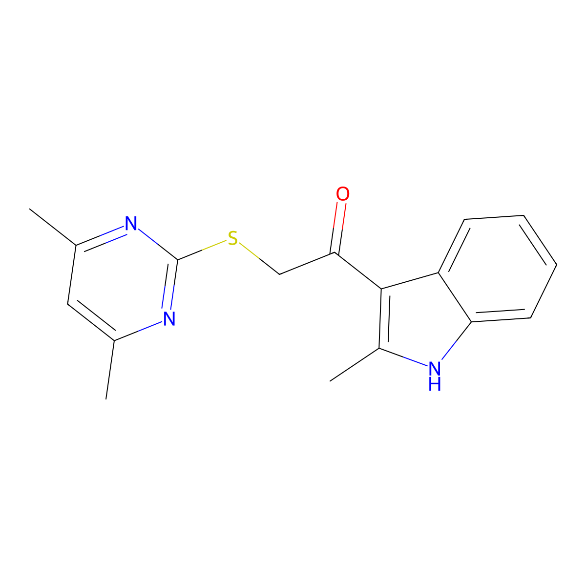 2-[(4,6-dimethylpyrimidin-2-yl)sulfanyl]-1-(2-methyl-1H-indol-3-yl)ethanone molecular structure, CAS 704876-49-3