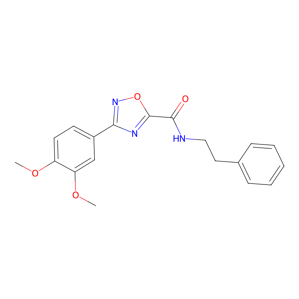 3-(3,4-dimethoxyphenyl)-N-(2-phenylethyl)-1,2,4-oxadiazole-5-carboxamide molecular structure, CAS 704876-70-0