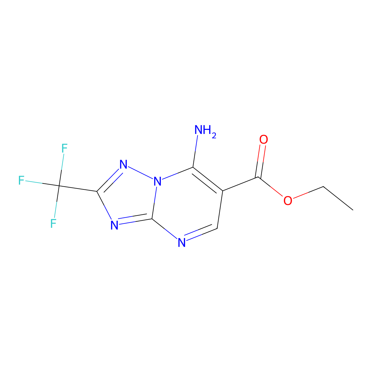 Ethyl 7-amino-2-(trifluoromethyl)-[1,2,4]triazolo[1,5-a]pyrimidine-6-carboxylate molecular structure, CAS 704877-28-1
