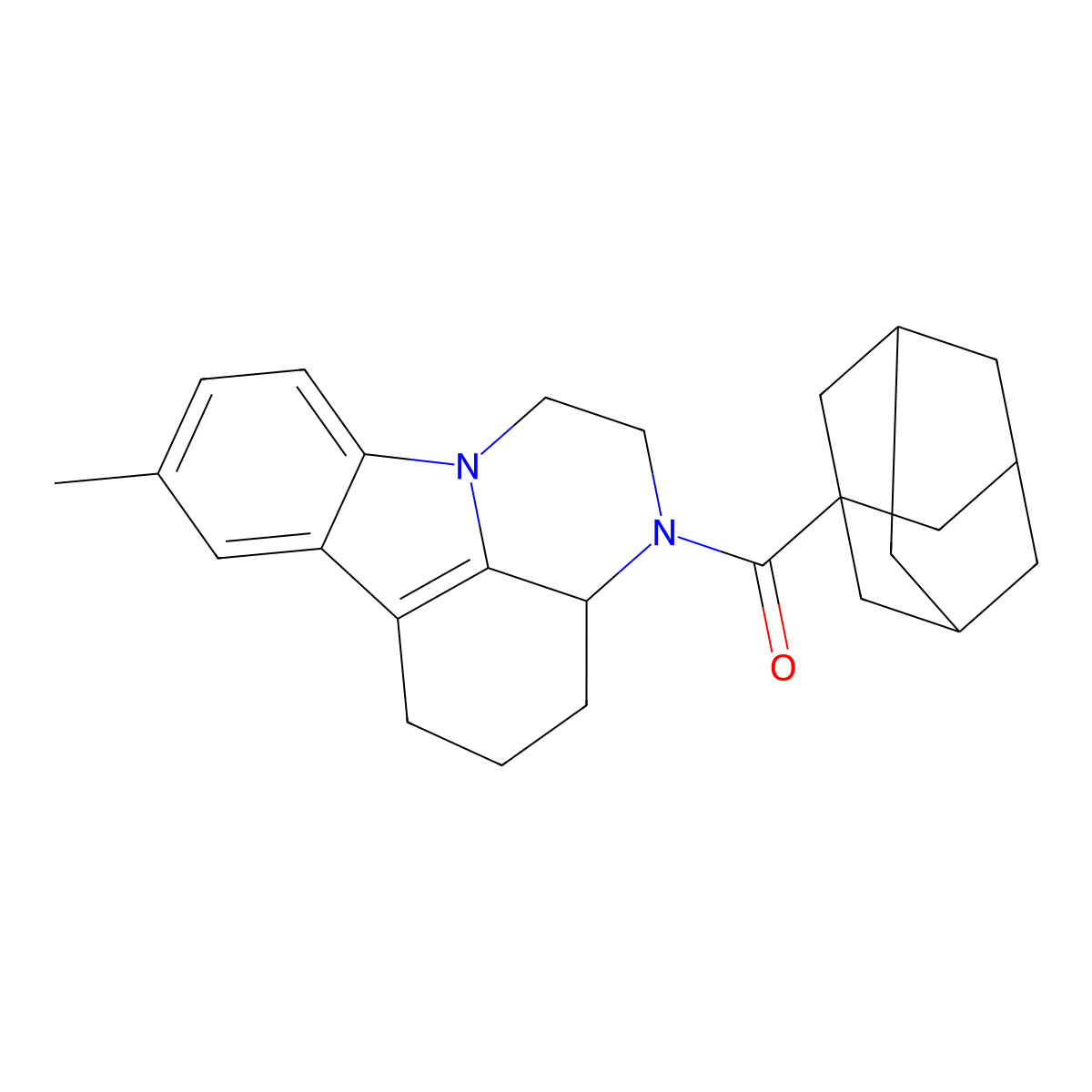 (8-methyl-1,2,3a,4,5,6-hexahydro-3H-pyrazino[3,2,1-jk]carbazol-3-yl)(tricyclo[3.3.1.1~3,7~]dec-1-yl)methanone molecular structure, CAS 704877-98-5