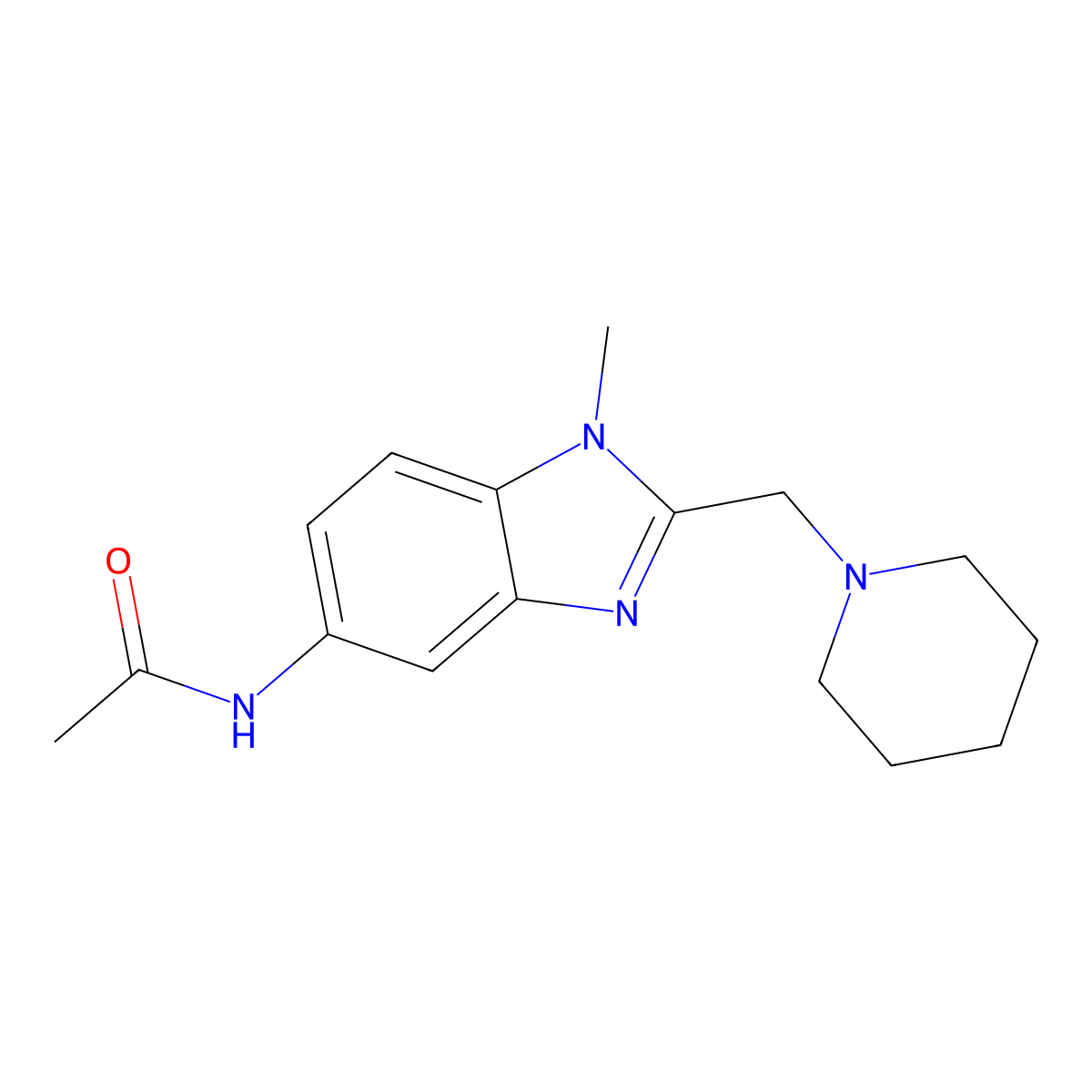 N-[1-methyl-2-(piperidin-1-ylmethyl)benzimidazol-5-yl]acetamide molecular structure, CAS 704878-12-6