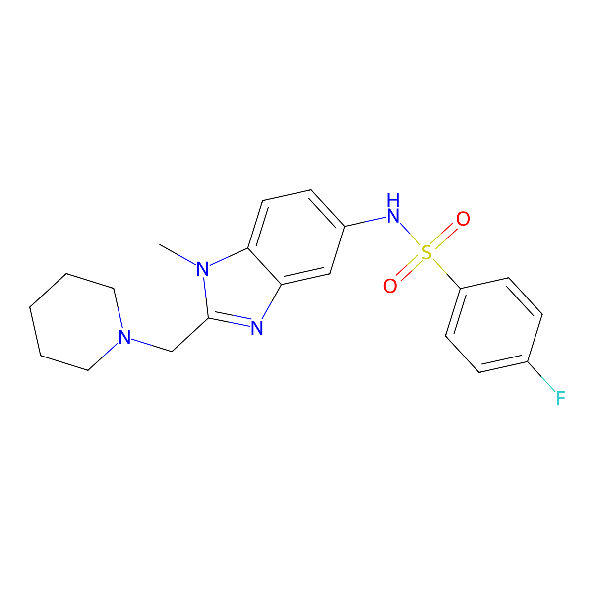 4-fluoro-N-[1-methyl-2-(piperidin-1-ylmethyl)benzimidazol-5-yl]benzenesulfonamide molecular structure, CAS 704878-25-1