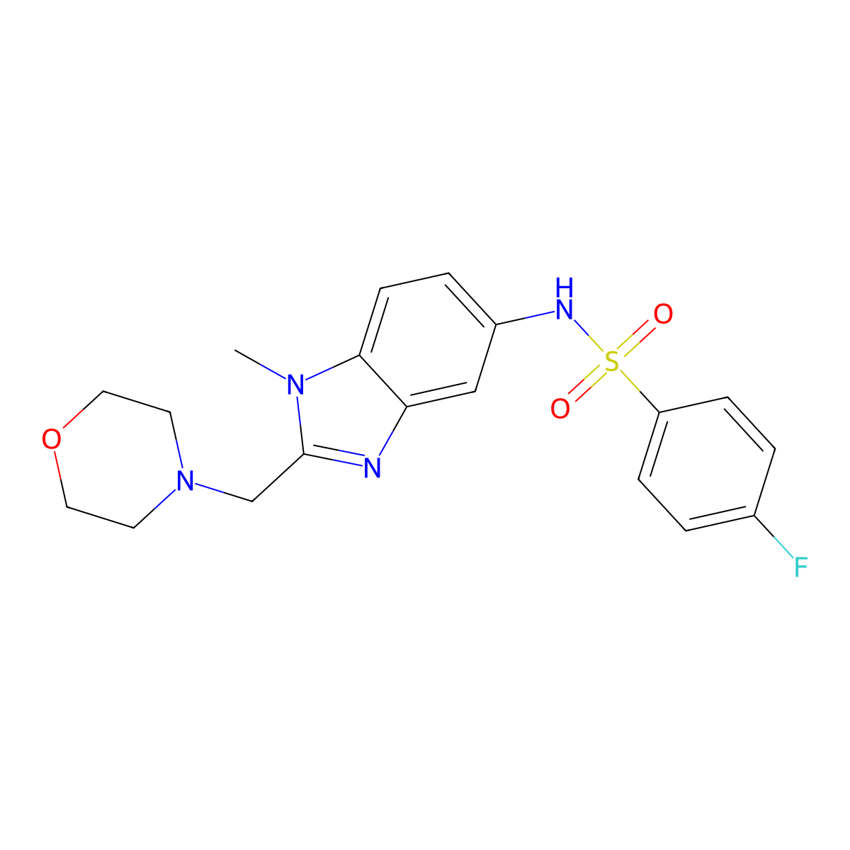 4-fluoro-N-[1-methyl-2-(morpholin-4-ylmethyl)benzimidazol-5-yl]benzenesulfonamide molecular structure, CAS 704878-30-8