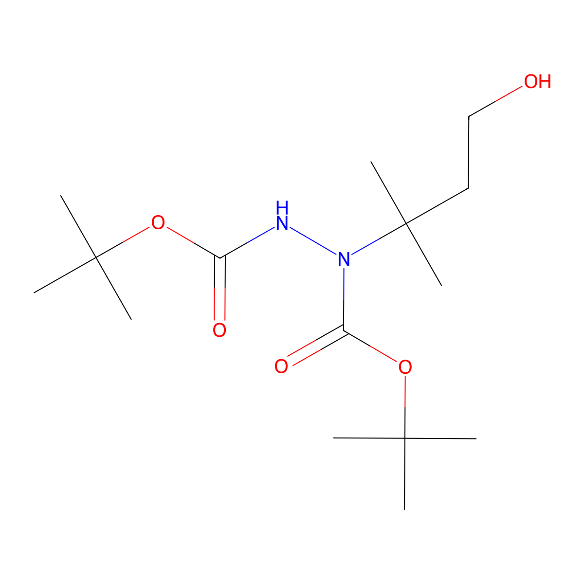 1,2-Bis(tert-butoxycarbonyl)-1-(1,1-dimethyl-3-hydroxypropyl)hydrazine molecular structure, CAS 704900-44-7